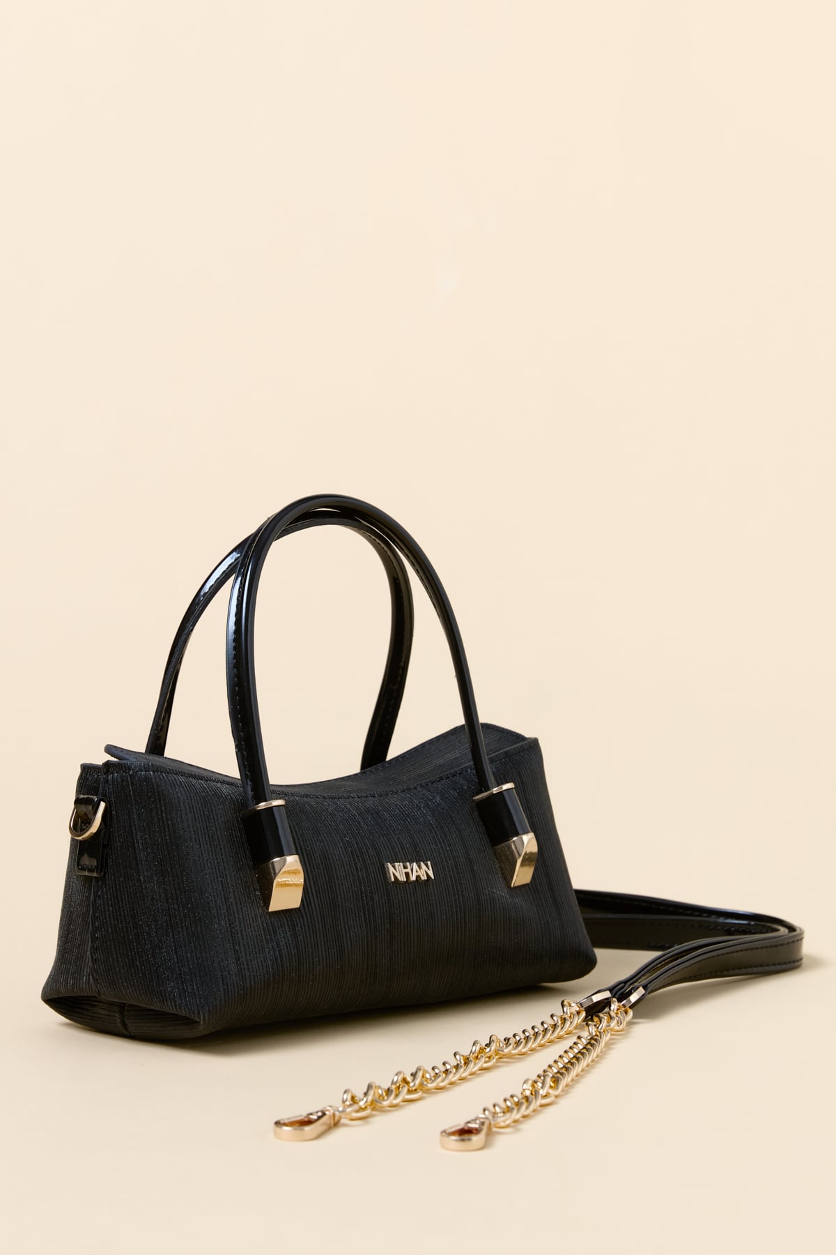 NİHAN Bags Nihan Mini Abiye El Çantası  Simli Siyah_modest