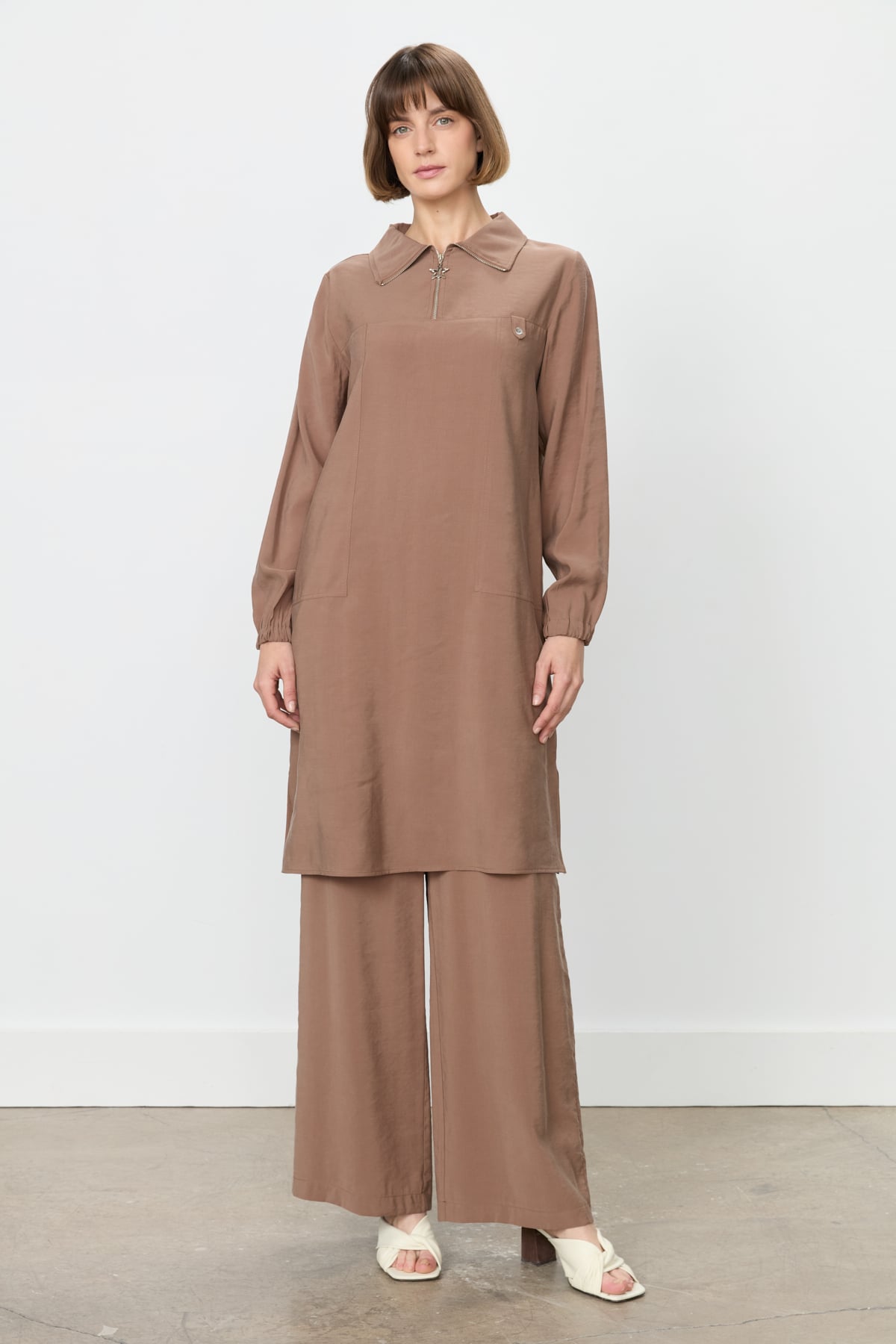 NİHAN Takım Nihan Modal Pantolon Tunik Takım  Açık Kahve_modest
