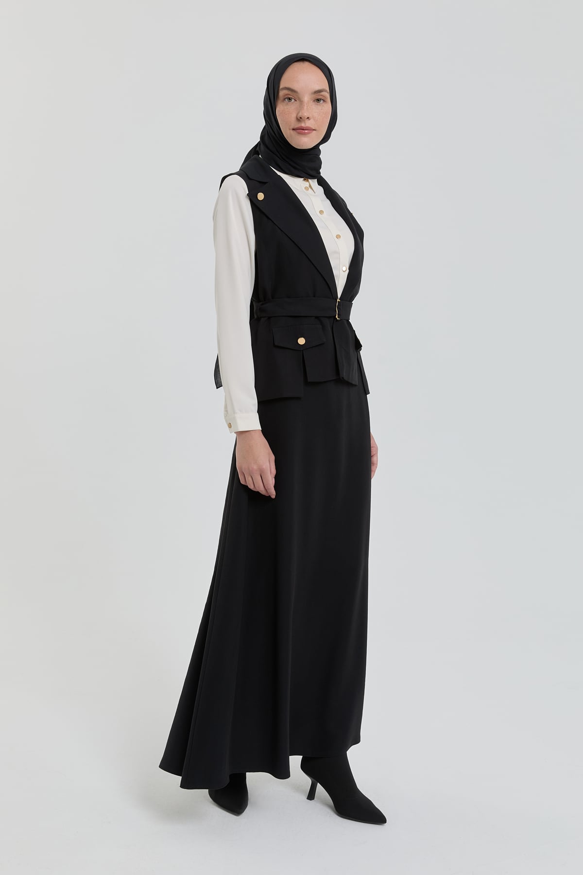 NİHAN Takım Nihan Modal Yelek Etek Takım  Siyah_modest