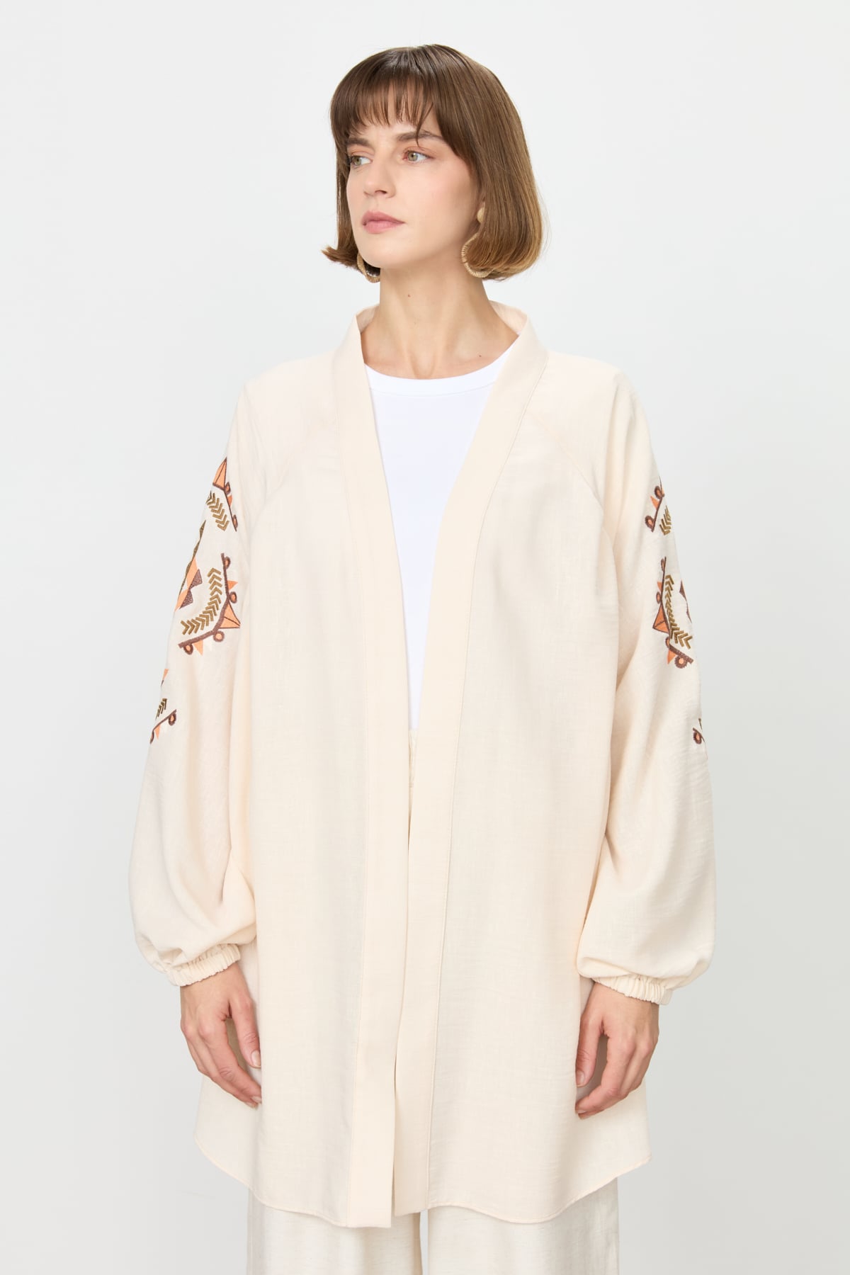NİHAN Kimono Nihan Nakış Detaylı Kimono  Bej_modest