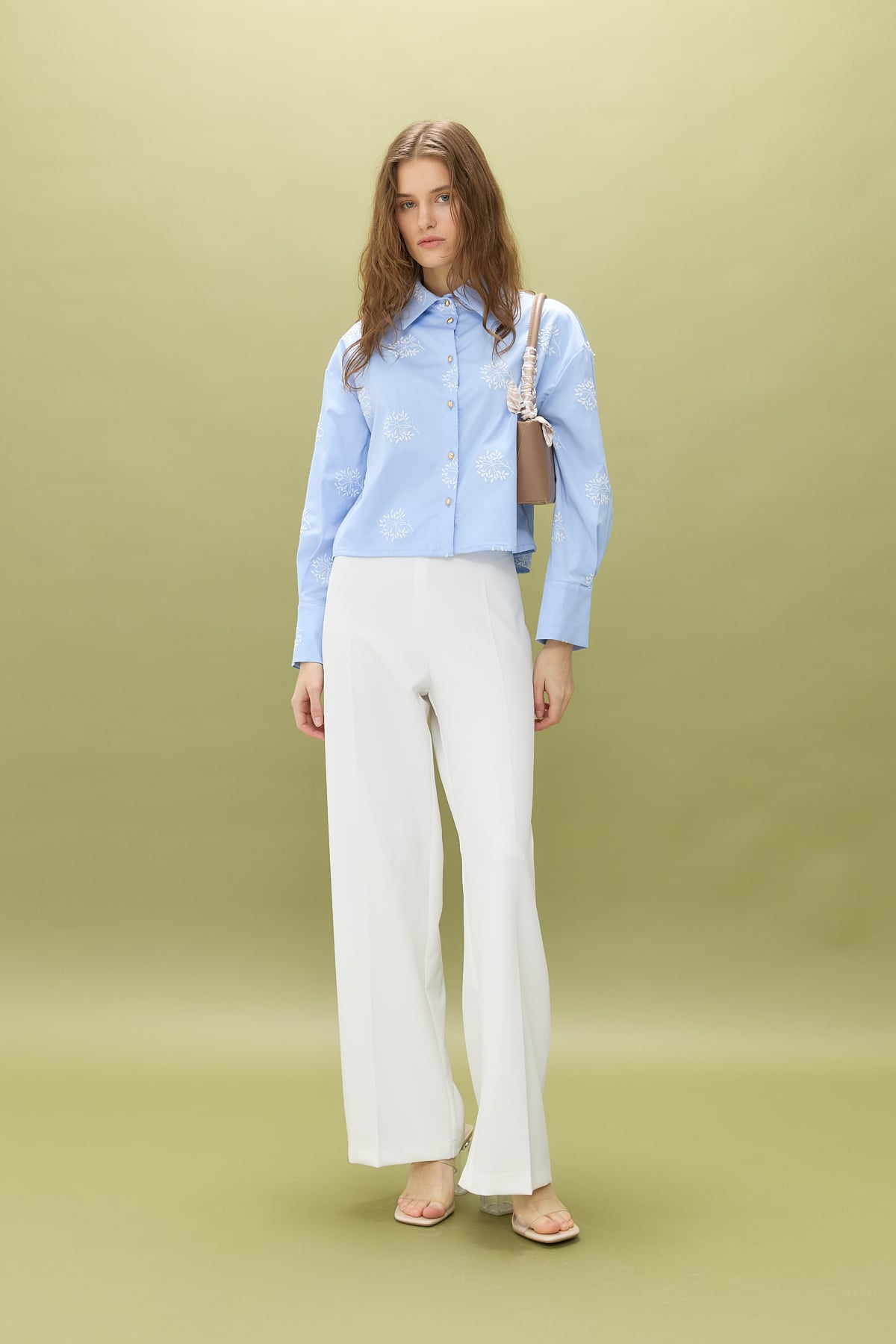 NİHAN Shirts Nihan Nakışlı Crop Gömlek  Açık Mavi_modest