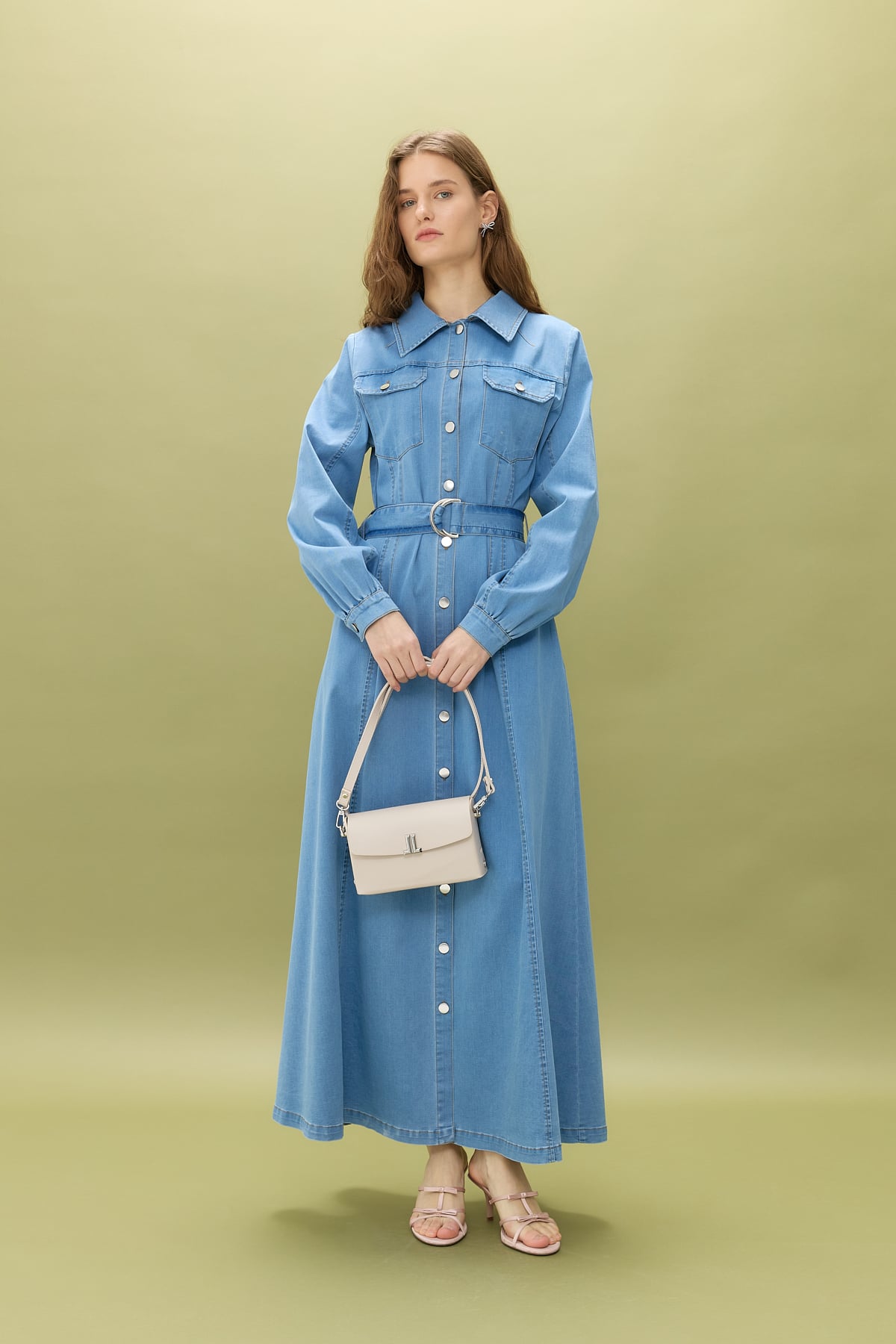 NİHAN Elbise Nihan Önden Düğmeli Kot Elbise  Buz_modest