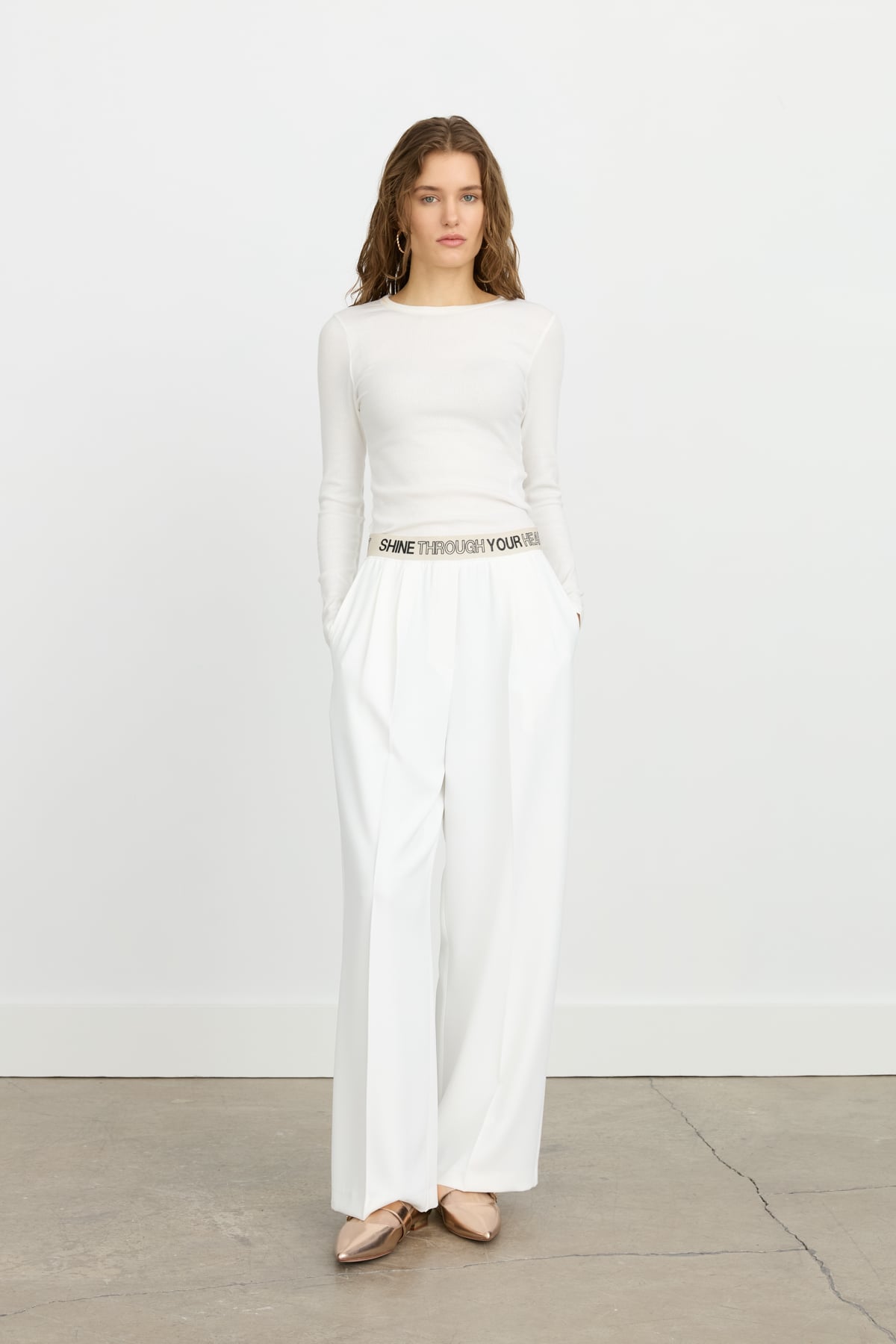 NİHAN Pants Nihan Önü Pilili Bol Paça Pantolon  Ekru_modest