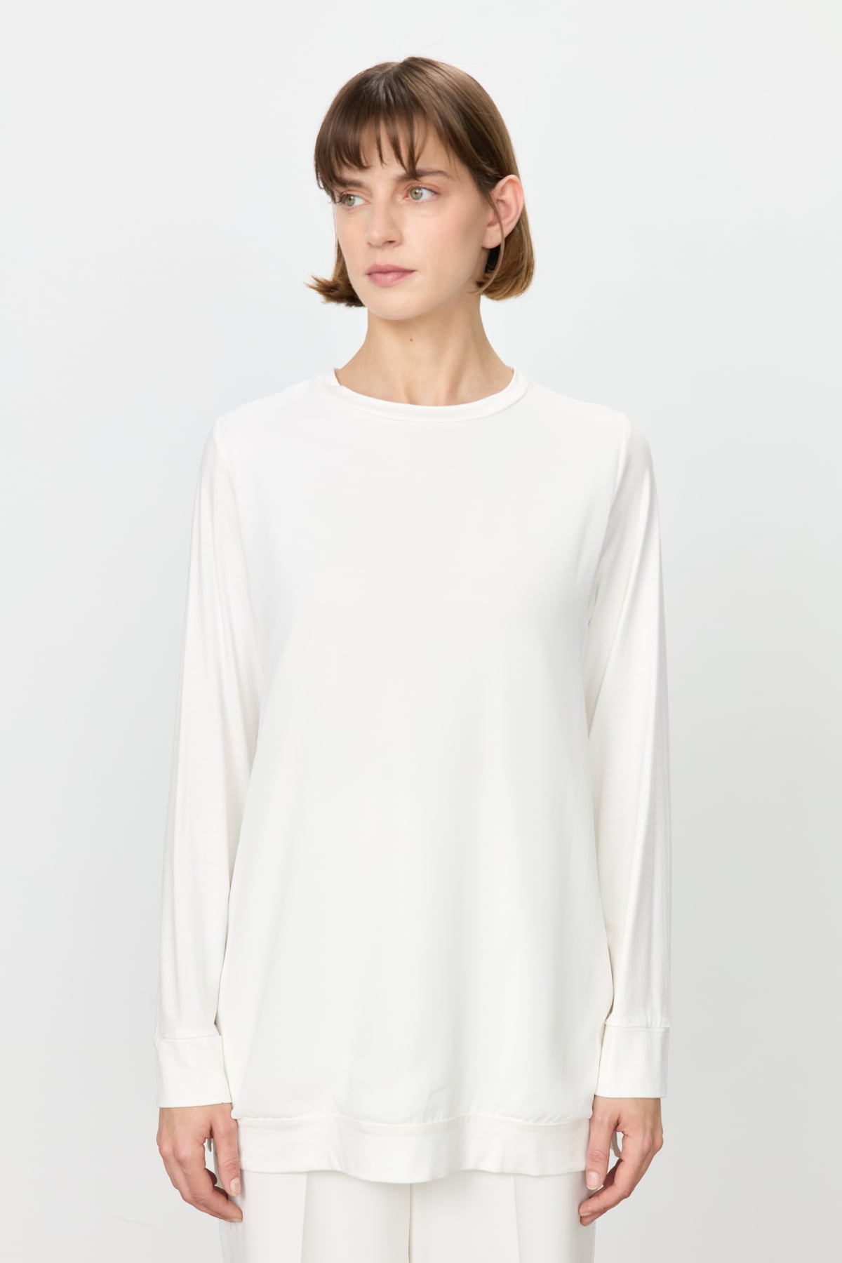 NİHAN Tunic Nihan Önü ve Arkası Şifonlu Tunik  Ekru_modest