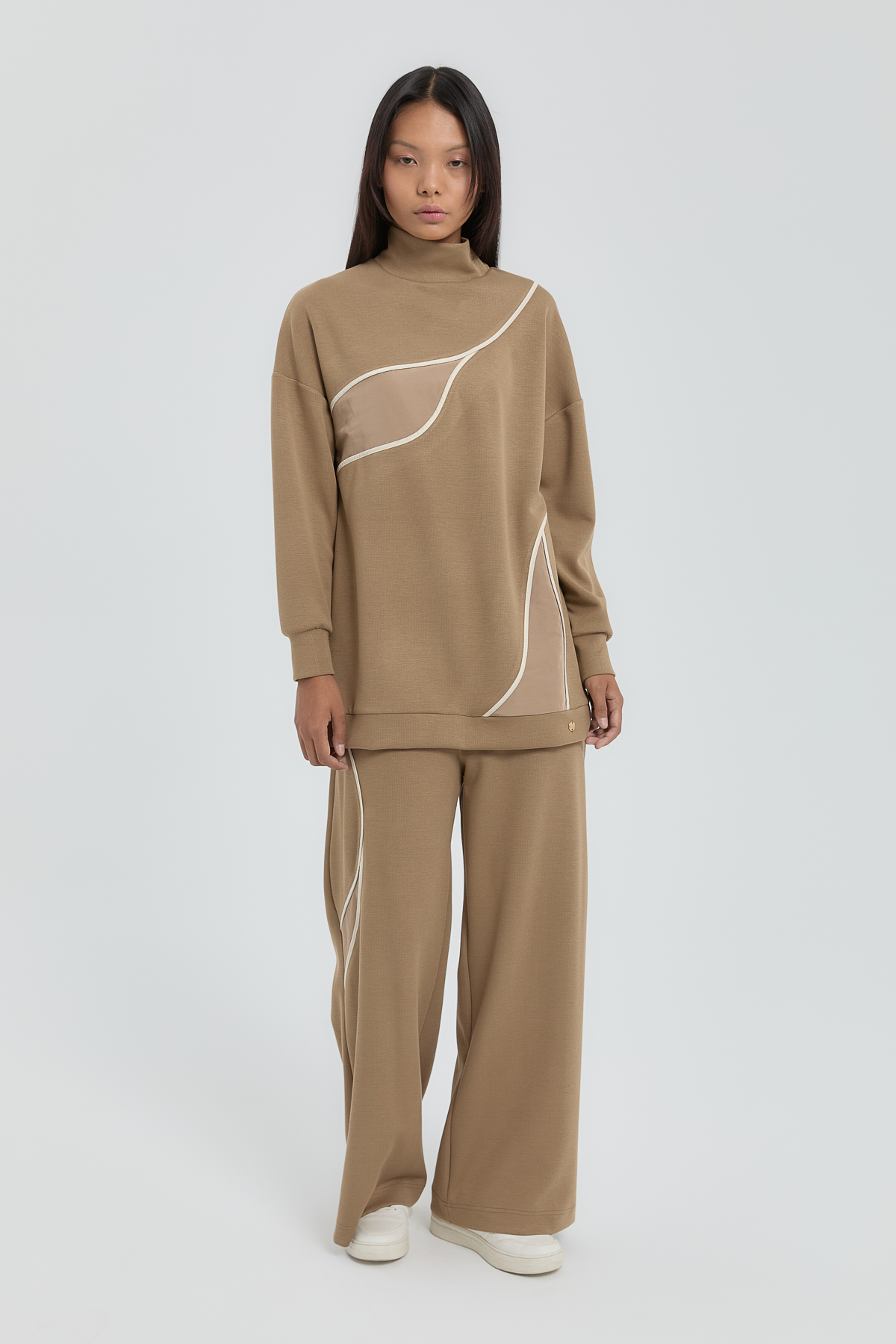 NİHAN Takım Nihan Örme Garnili Pantolon Tunik Takım  Vizon_modest