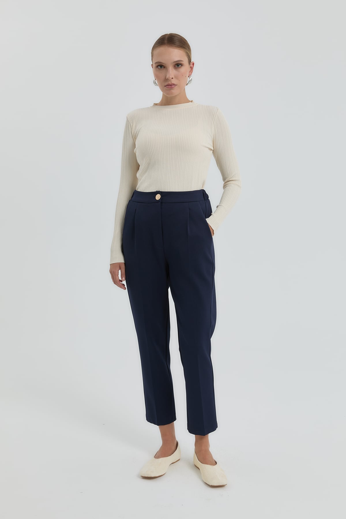 NİHAN Pants Nihan Örme Havuç Pantolon  Lacivert_modest