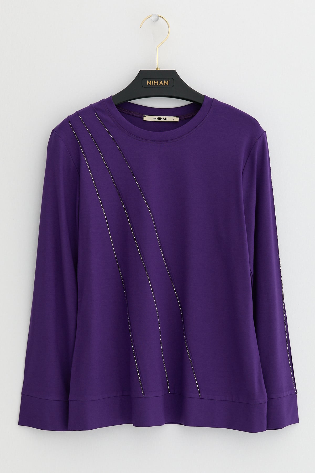 NİHAN Blouse Nihan Parlak Taş Detaylı Penye Bluz  Mor_modest