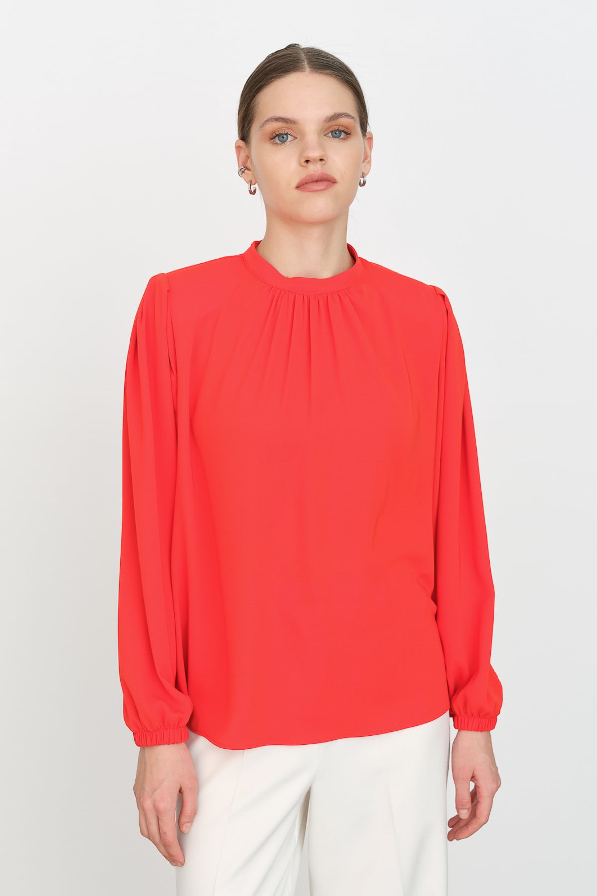 NİHAN Bluz Nihan Pile Detaylı Bluz  Mercan_modest