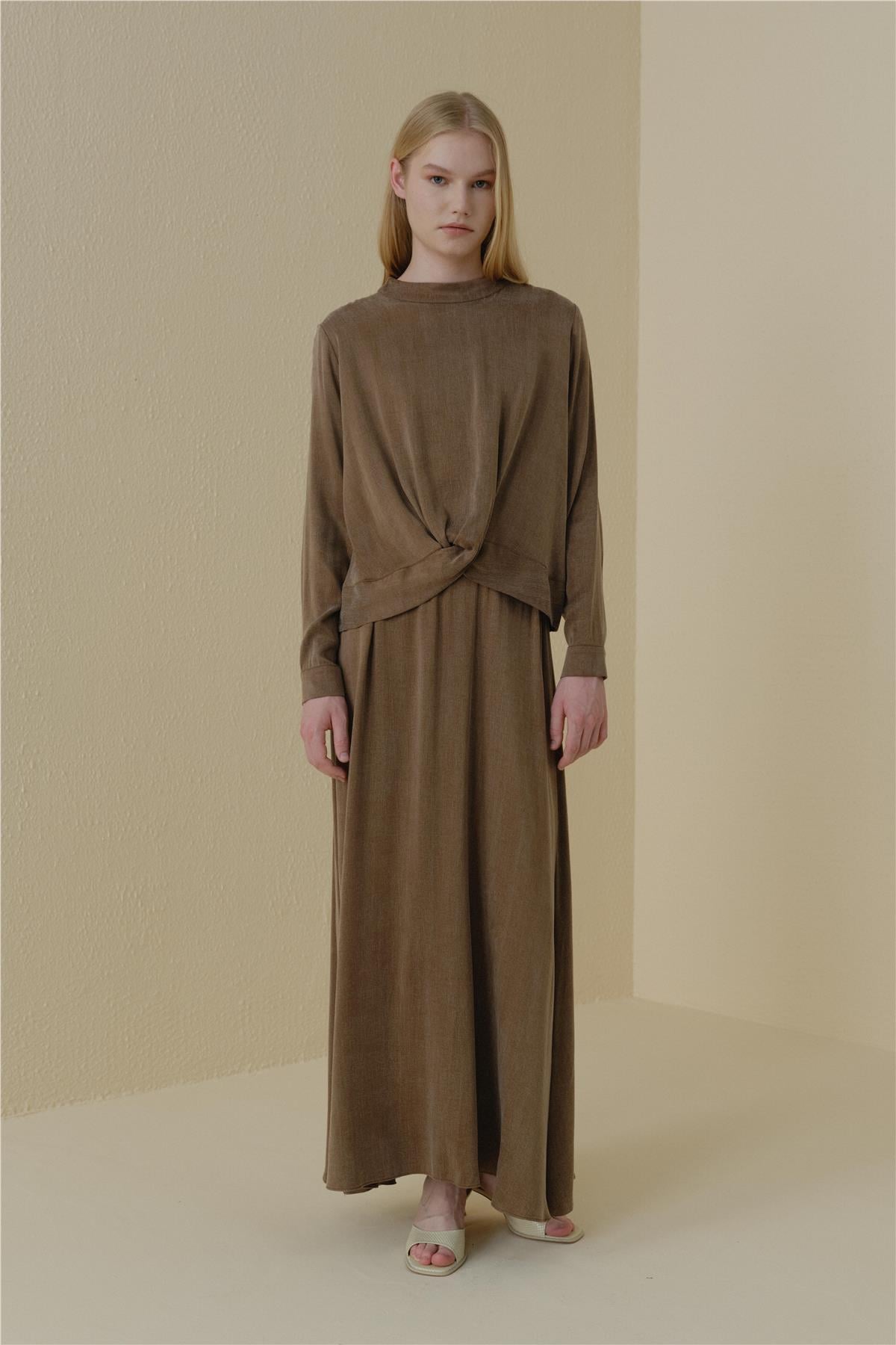 NİHAN Takım Nihan Premium Etek Bluz Cupra Takım  Açık Kahve_modest