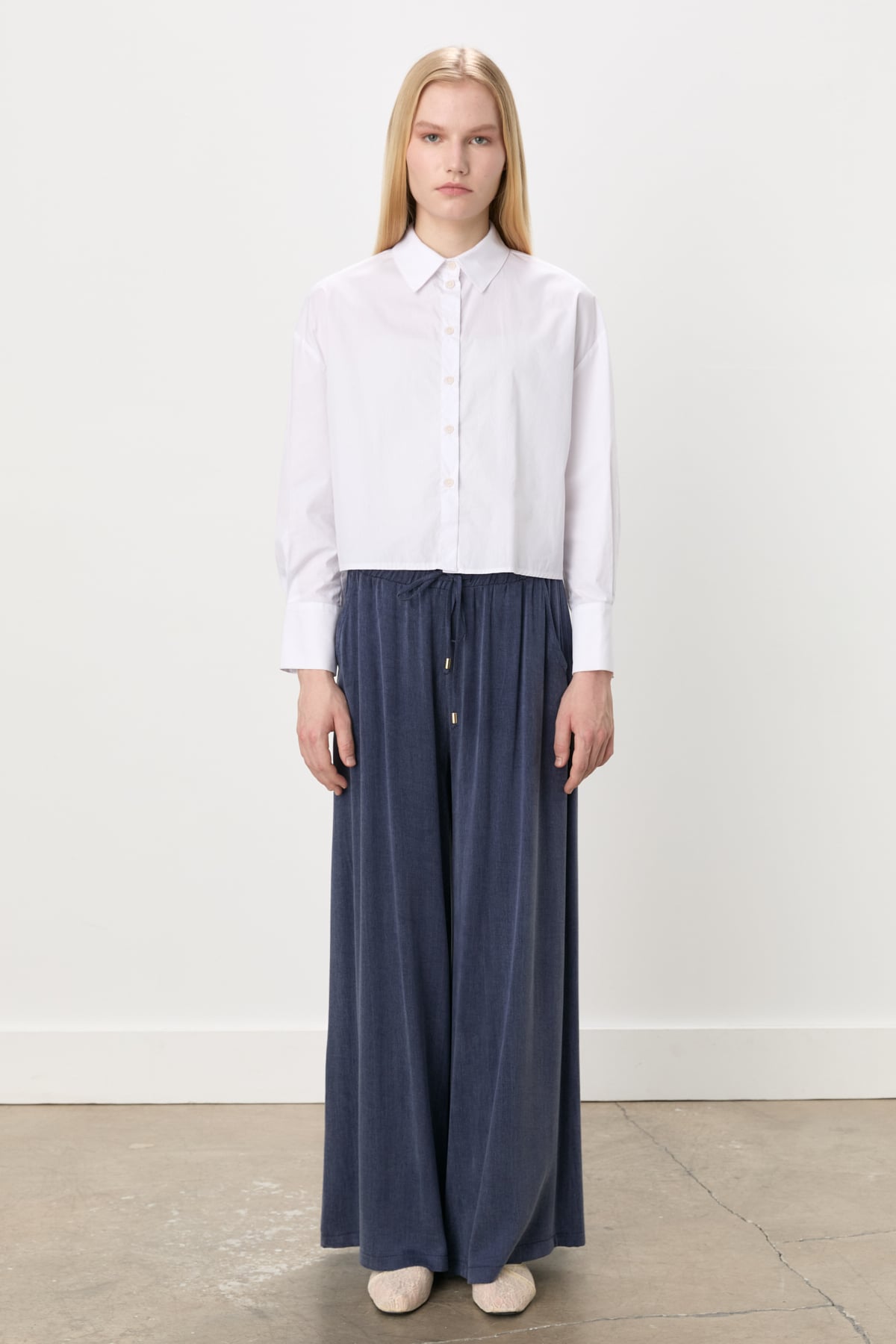 NİHAN Pantolon Nihan Premium Geniş Paça Cupra Pantolon  Lacivert_modest