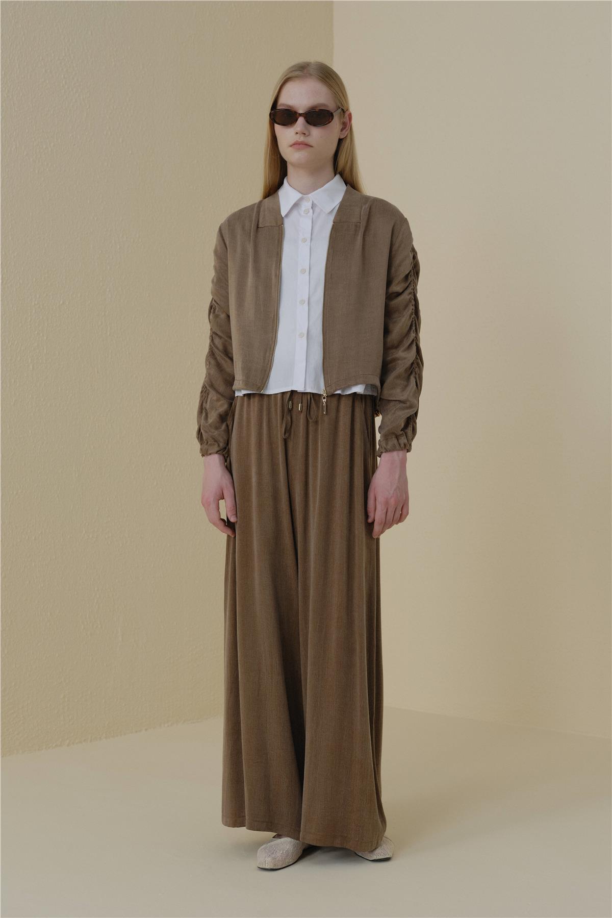 NİHAN Ceket Nihan Premium Kol Detaylı Cupra Ceket  Açık Kahve_modest