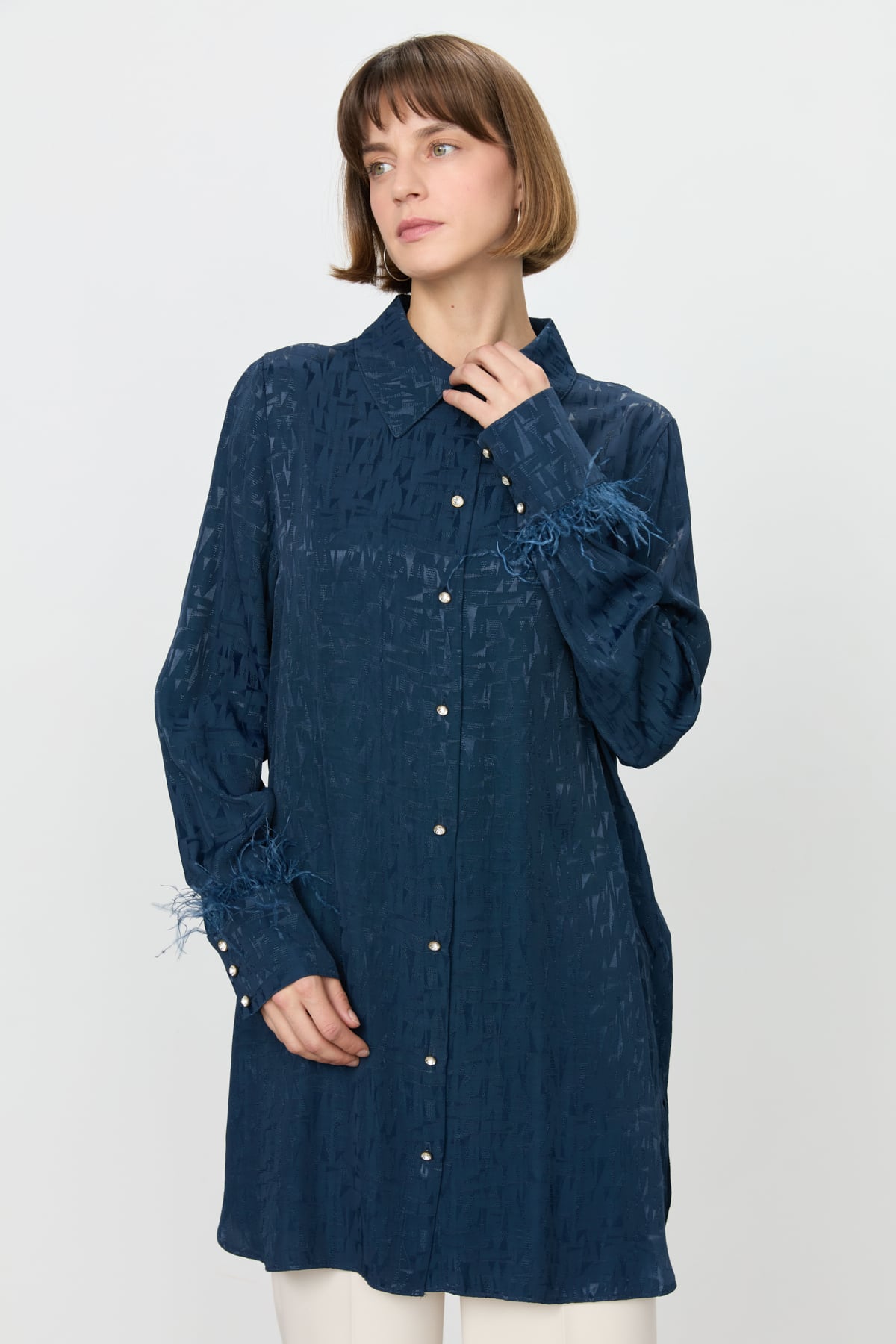 NİHAN Tunik Nihan Premium Otriş Detaylı Tunik  Lacivert_modest