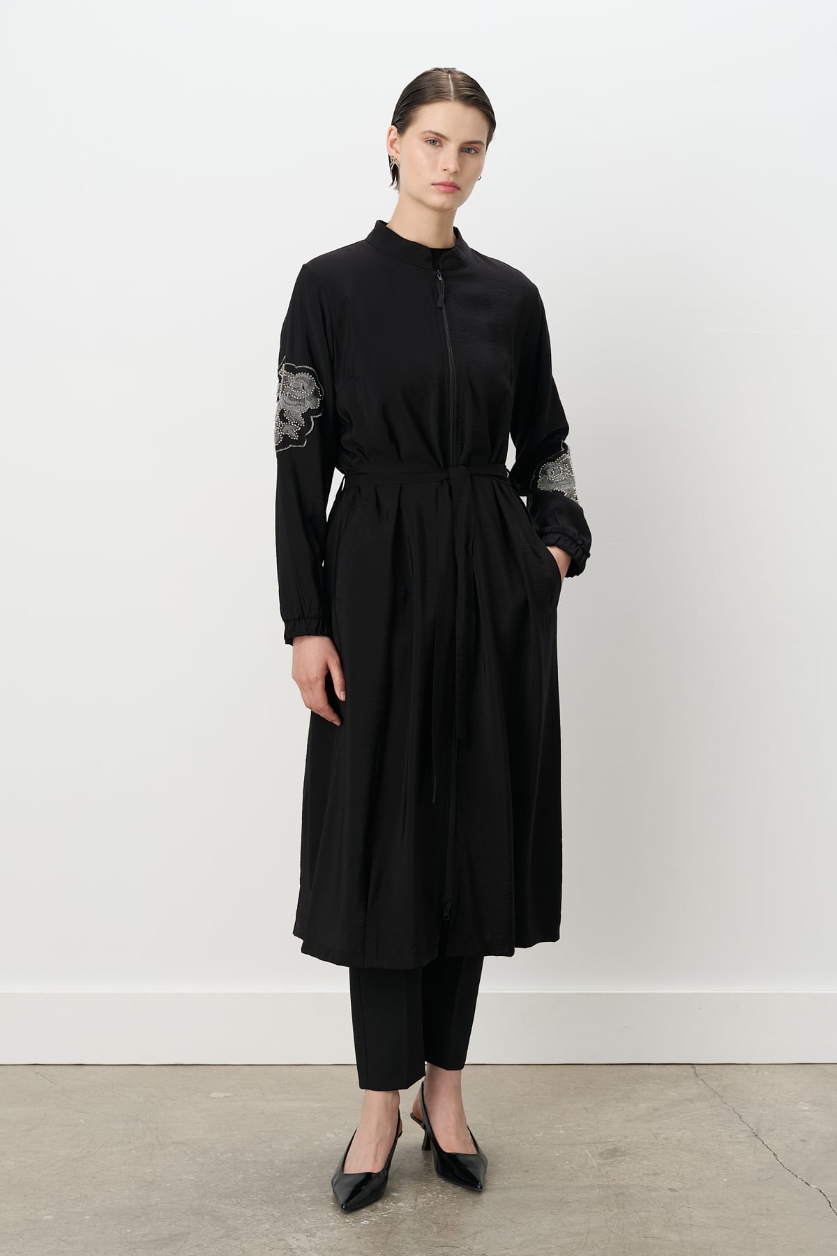 NİHAN Trench Coat Nihan Rahat Kalıp Kap  Siyah_modest
