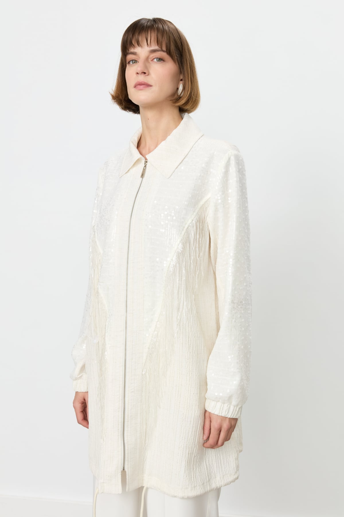 NİHAN Ceket Nihan Rahat Kalıp Püsküllü Ceket  Ekru_modest