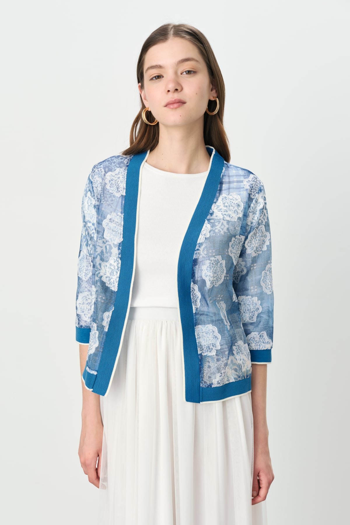 NİHAN Cardigan Nihan Ribanalı Yarım Kol Önü Açık Hırka  Mavi_modest