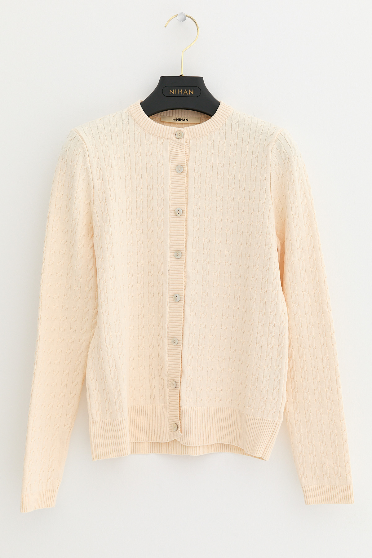 NİHAN Cardigan Nihan Saç Örgülü Kısa Hırka  Ekru_modest