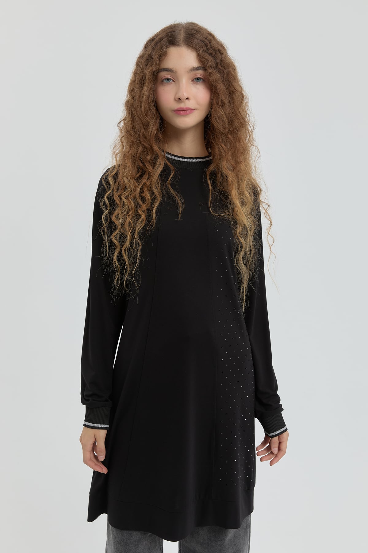 NİHAN Tunic Nihan Taş Detaylı Örme Tunik  Siyah_modest