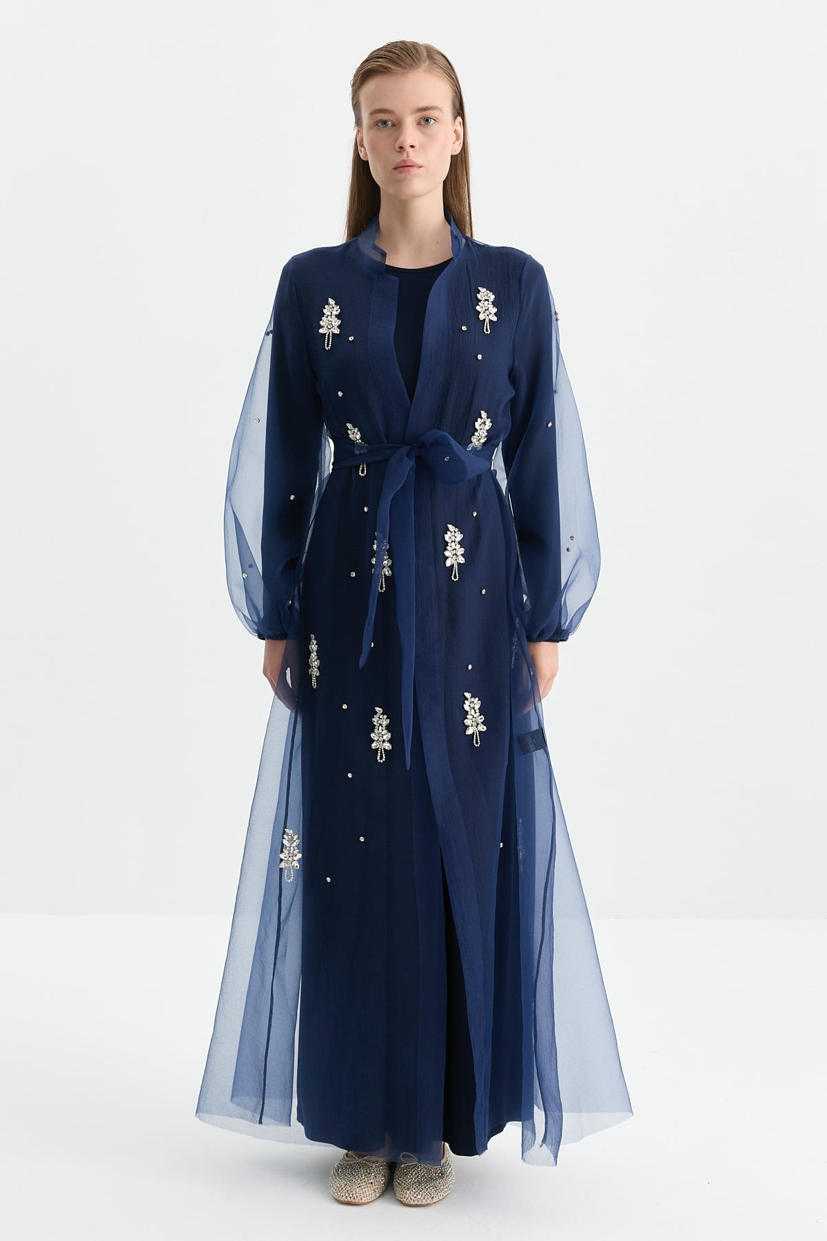 NİHAN Abaya Nihan Taşlı Abaya Takım  Lacivert_modest
