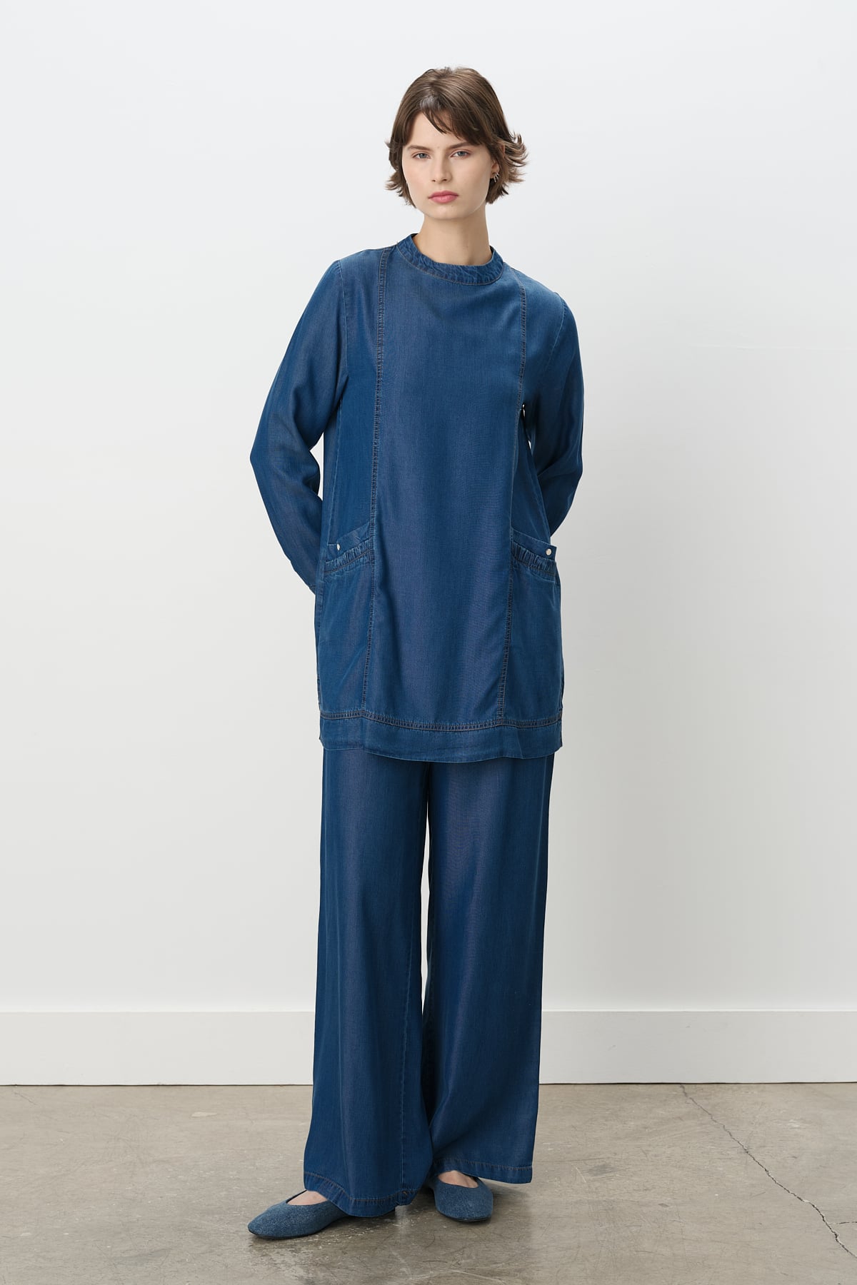 NİHAN Takım Nihan Tencel Pantolon Tunik Takım  İndigo_modest
