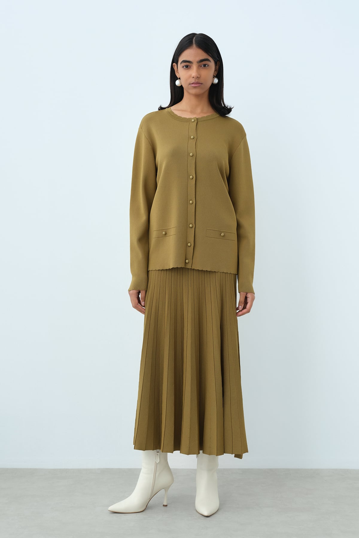 NİHAN Takım Nihan Triko Etek Bluz Takım  Olive_modest