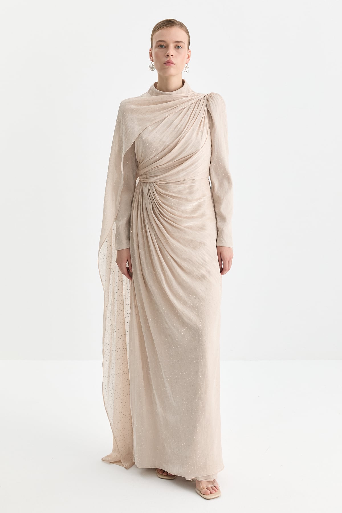 NİHAN Dress Nihan Yaka Detaylı Elbise  Bej_modest