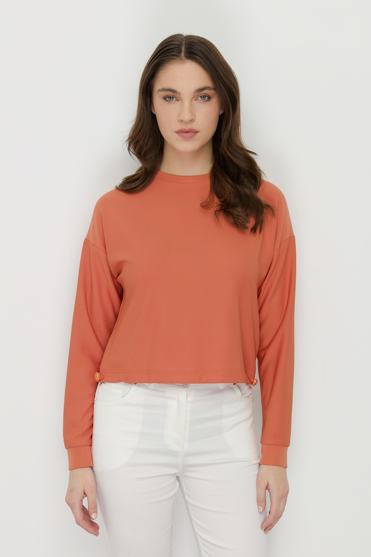 NİHAN Bluz Nihan Yanları Stoperli Basic Crop Bluz  Turuncu_modest