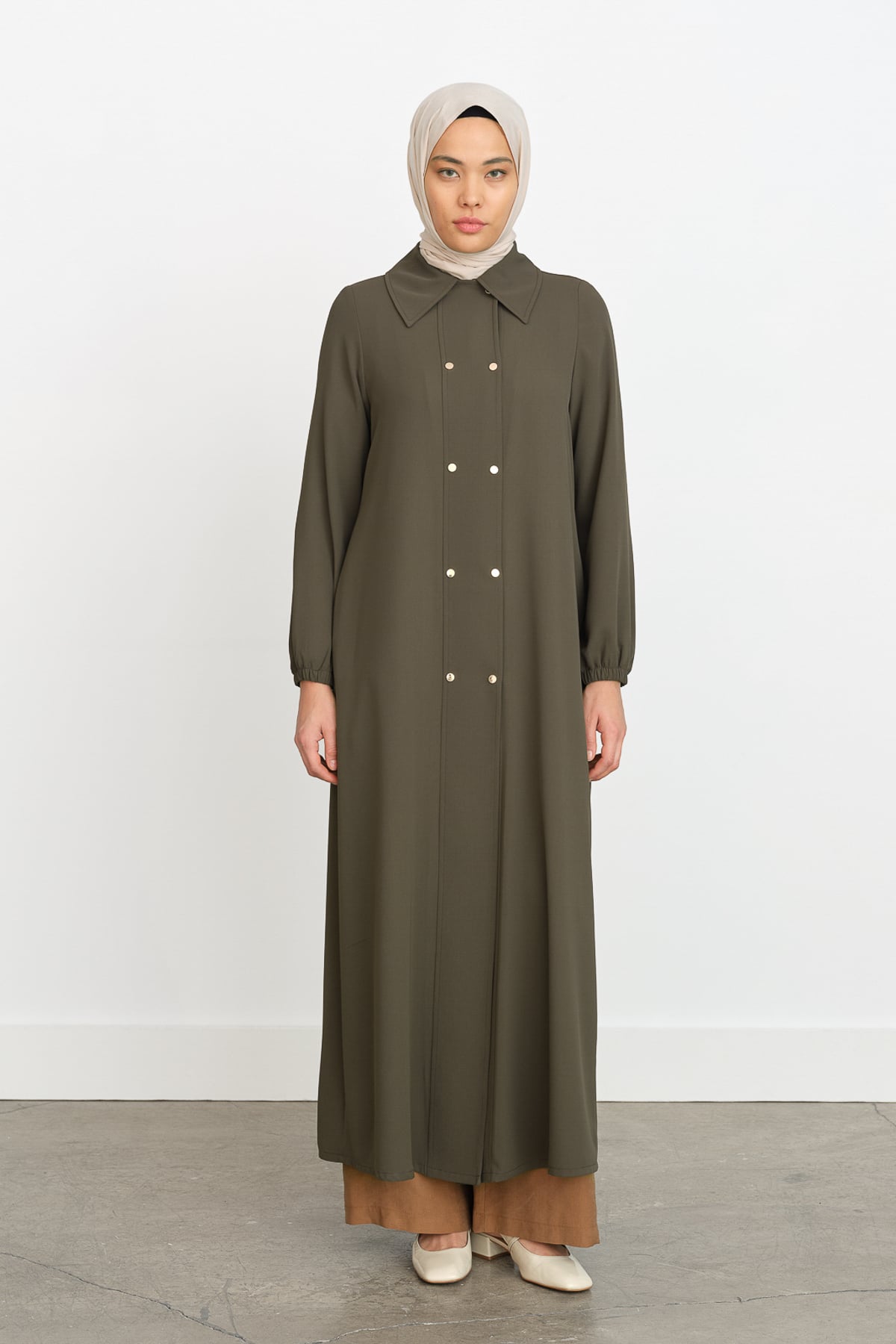 NİHAN Topcoat Nihan Yarım Kruvaze Ferace  Haki_modest