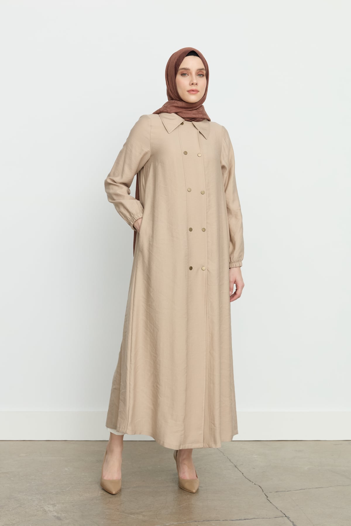 NİHAN Pardesü Nihan Yarım Kruvaze Tencel Pardösü  Kumsal_modest