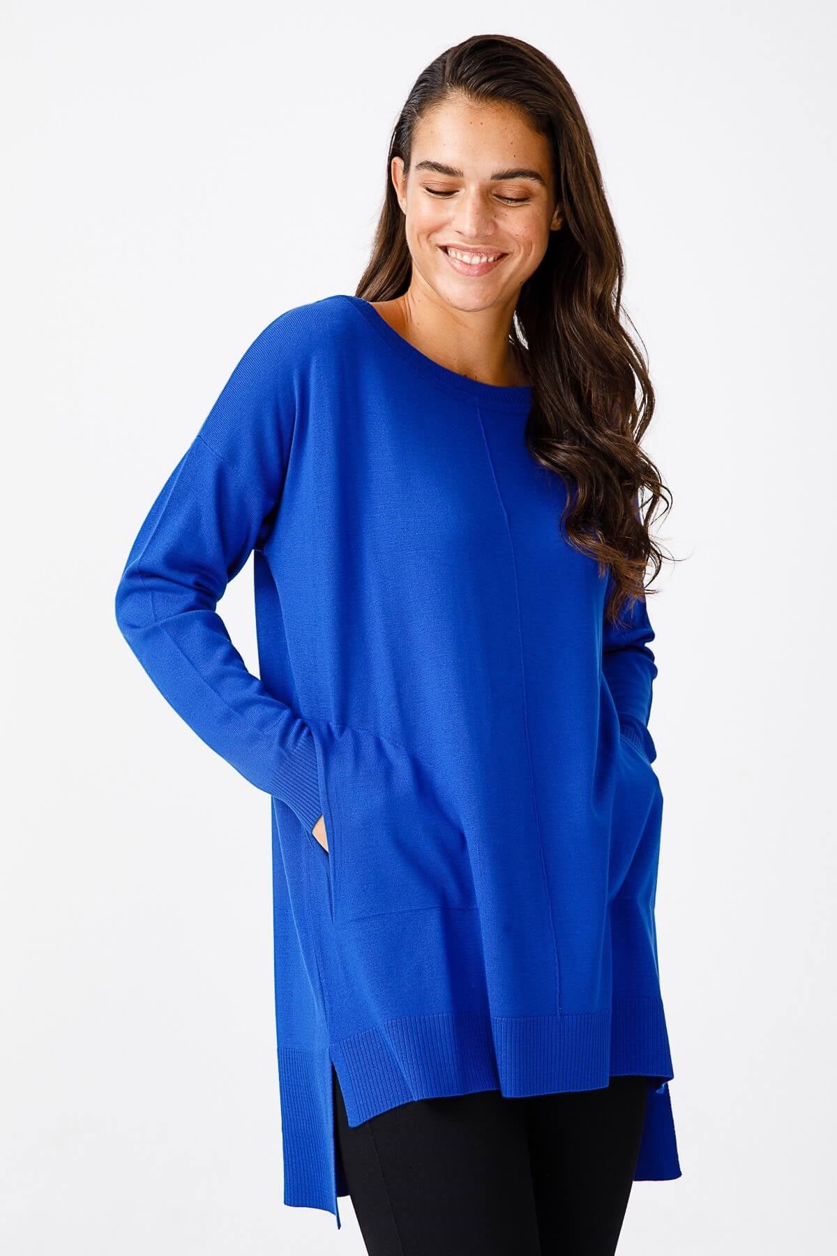 ON TRİKO Tunic On Triko Kayık Yaka, Kalın Lastikli Kazak  Saks