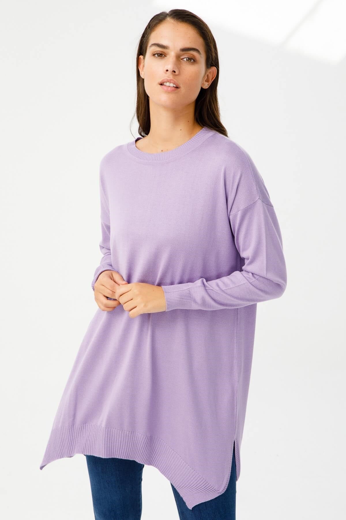 ON TRİKO Tunic Tunik Altı Asimetrik Sıfır Yaka  Lila