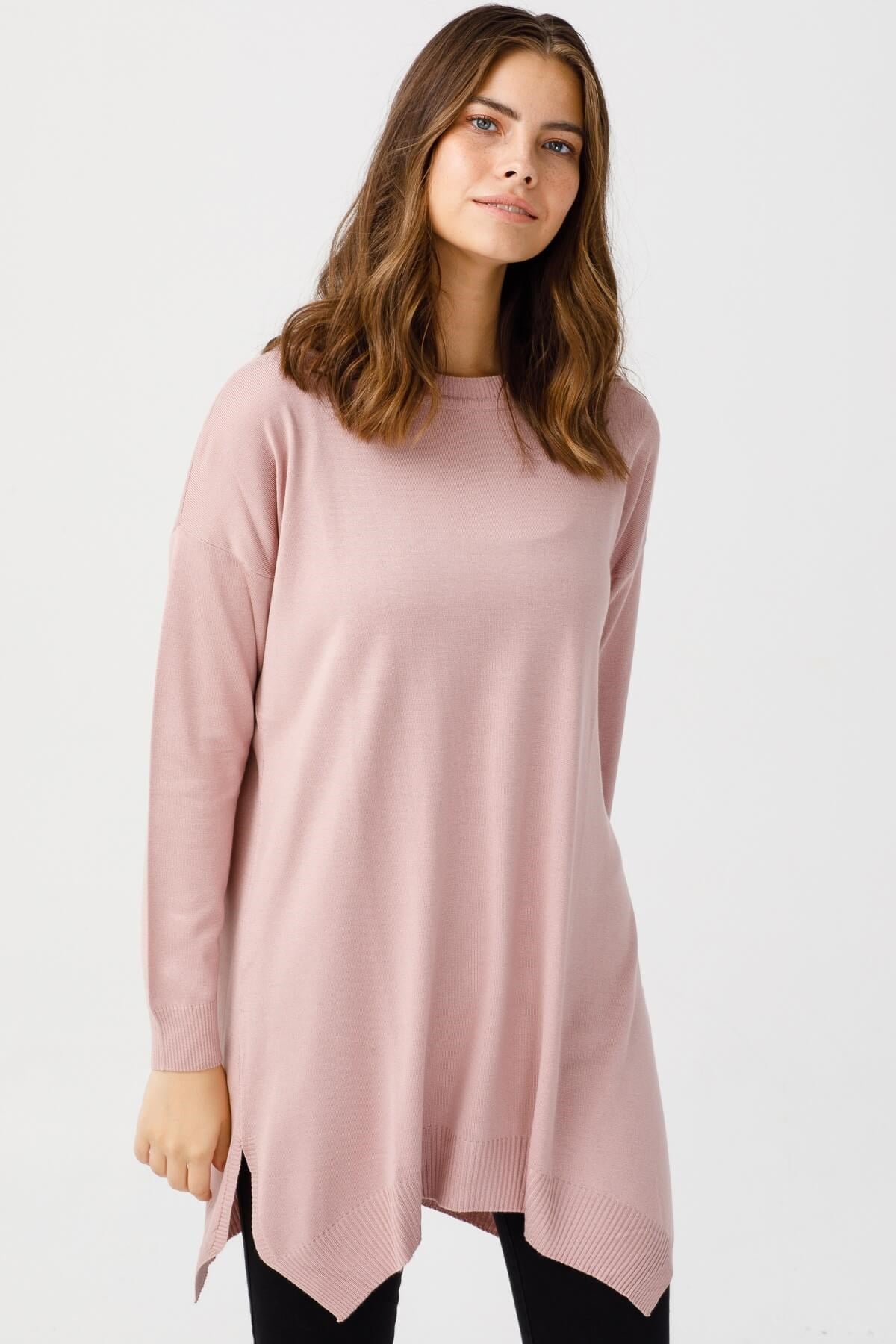ON TRİKO Tunic Tunik Altı Asimetrik Sıfır Yaka  Pudra