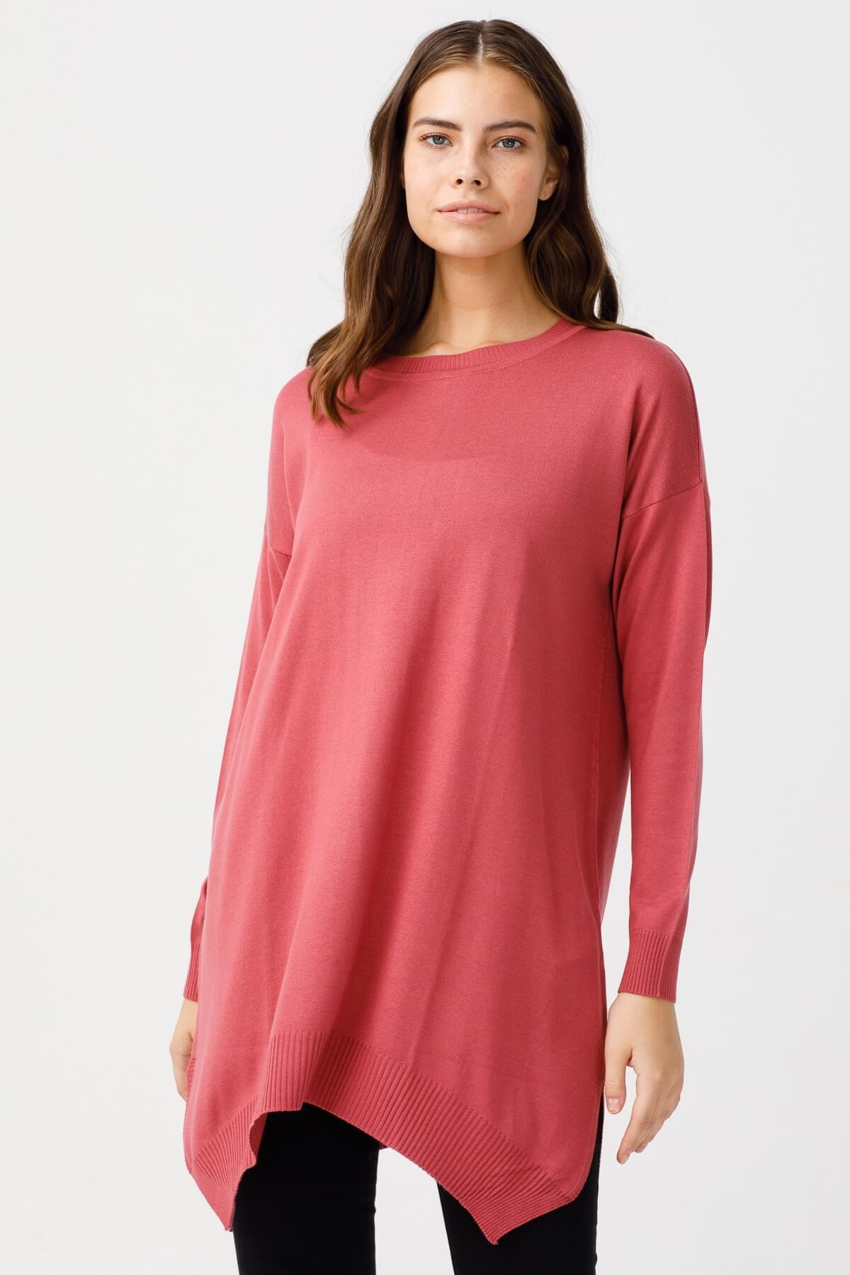 ON TRİKO Tunic Tunik Altı Asimetrik Sıfır Yaka  Rose