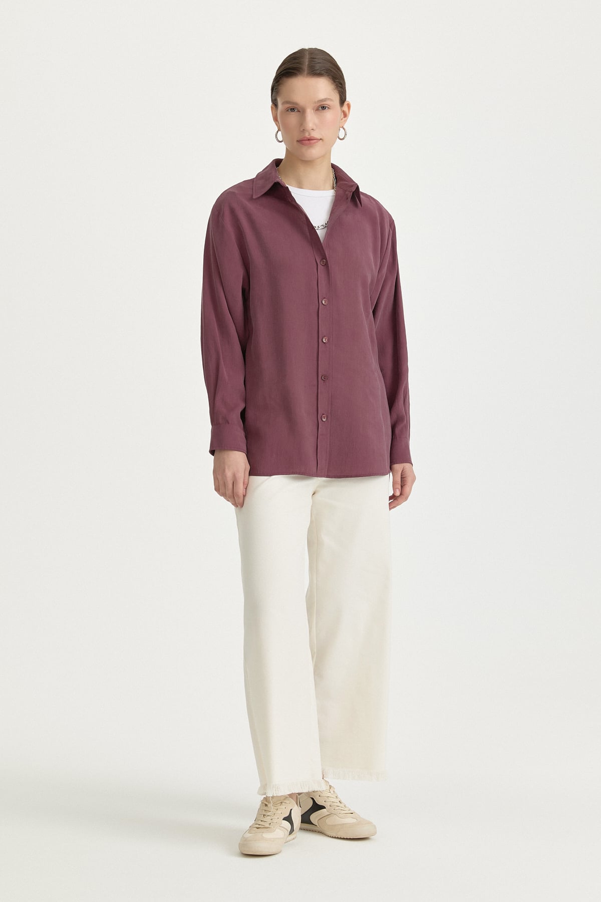 Oversize Tencel Tunik  Mürdüm