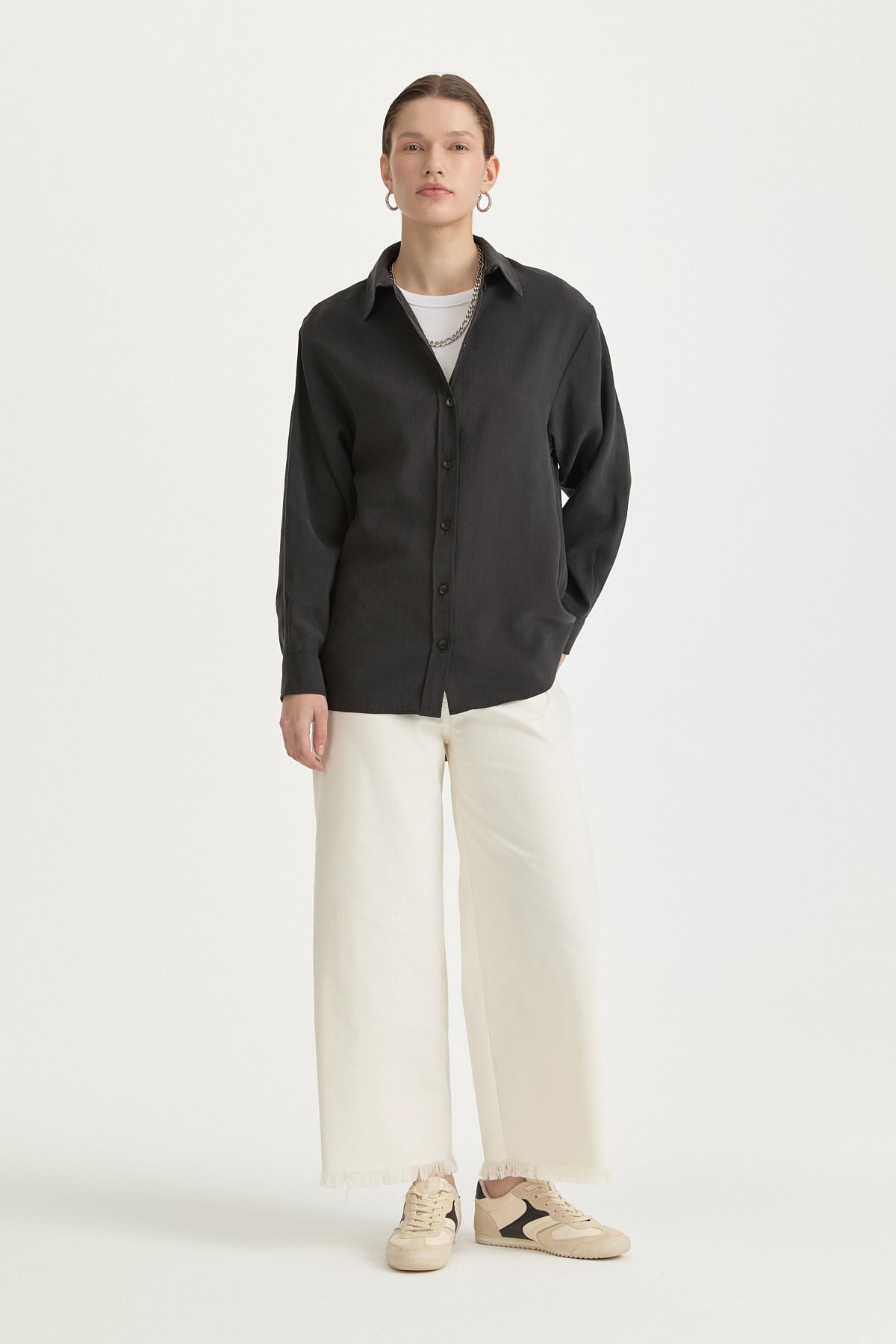 Oversize Tencel Tunik  Siyah