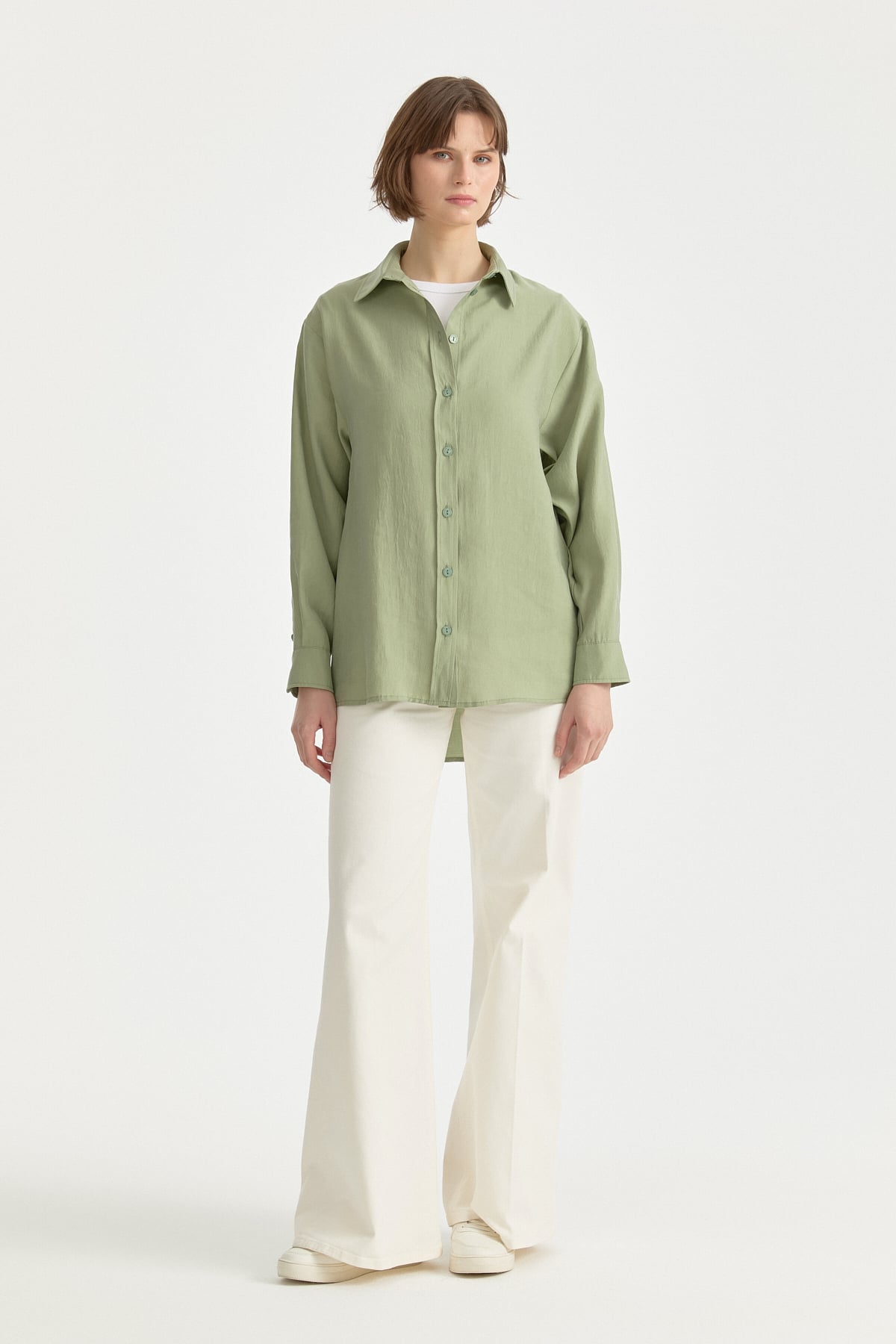 Oversize Tencel Tunik  Yeşil