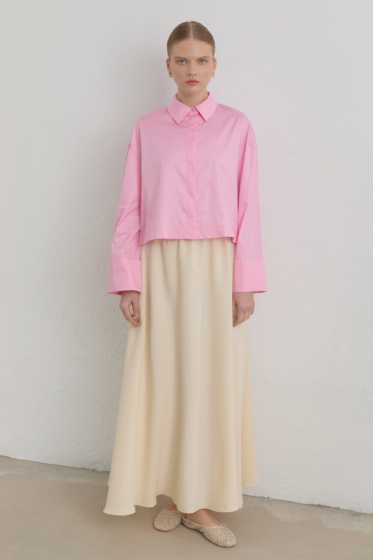 Pamuk Crop Gömlek  Pembe