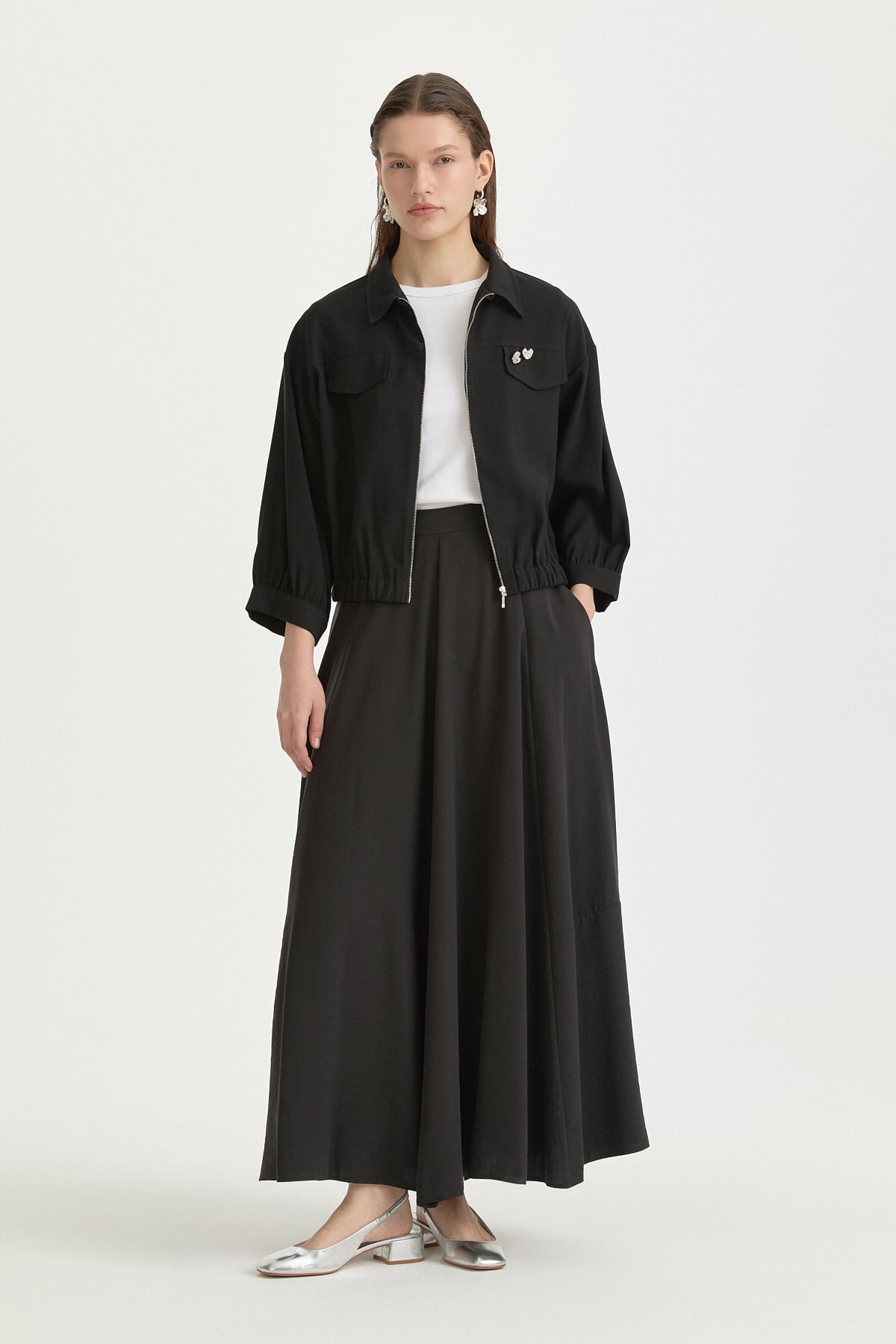 Parçalı Modal Etek  Siyah