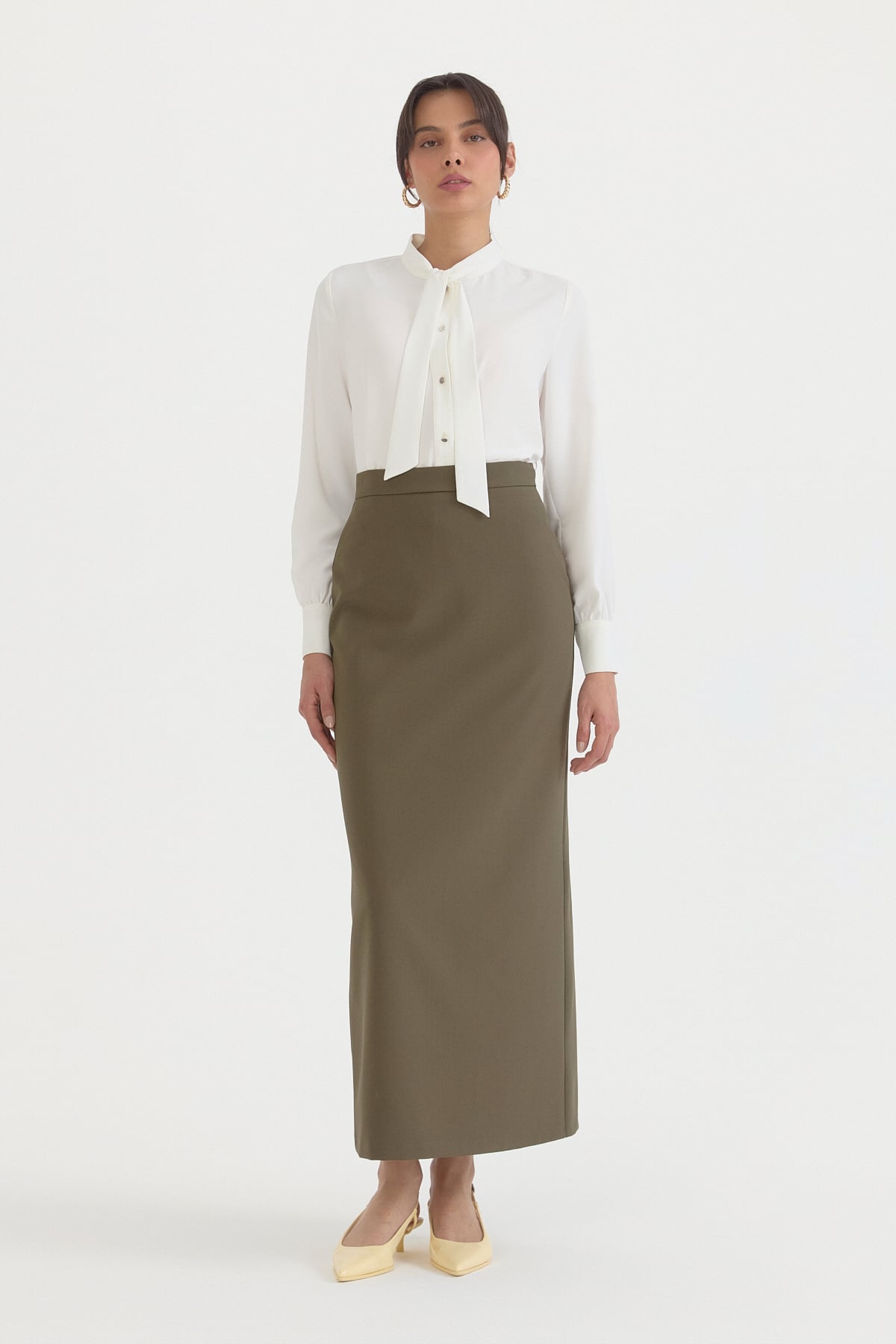 Pilikaşeli Kalem Etek  Haki