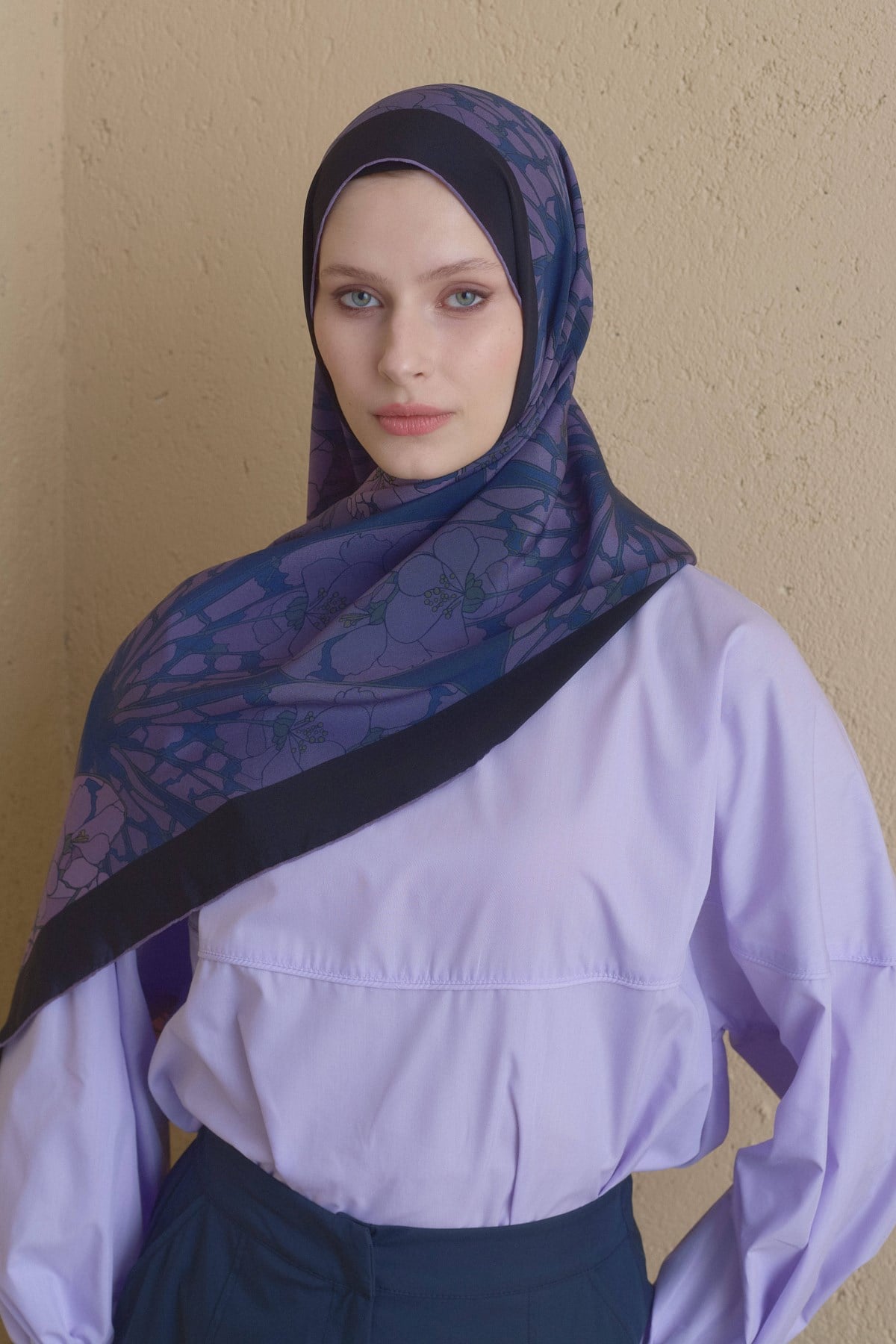 Sahar Krep İpek Şal  Mor