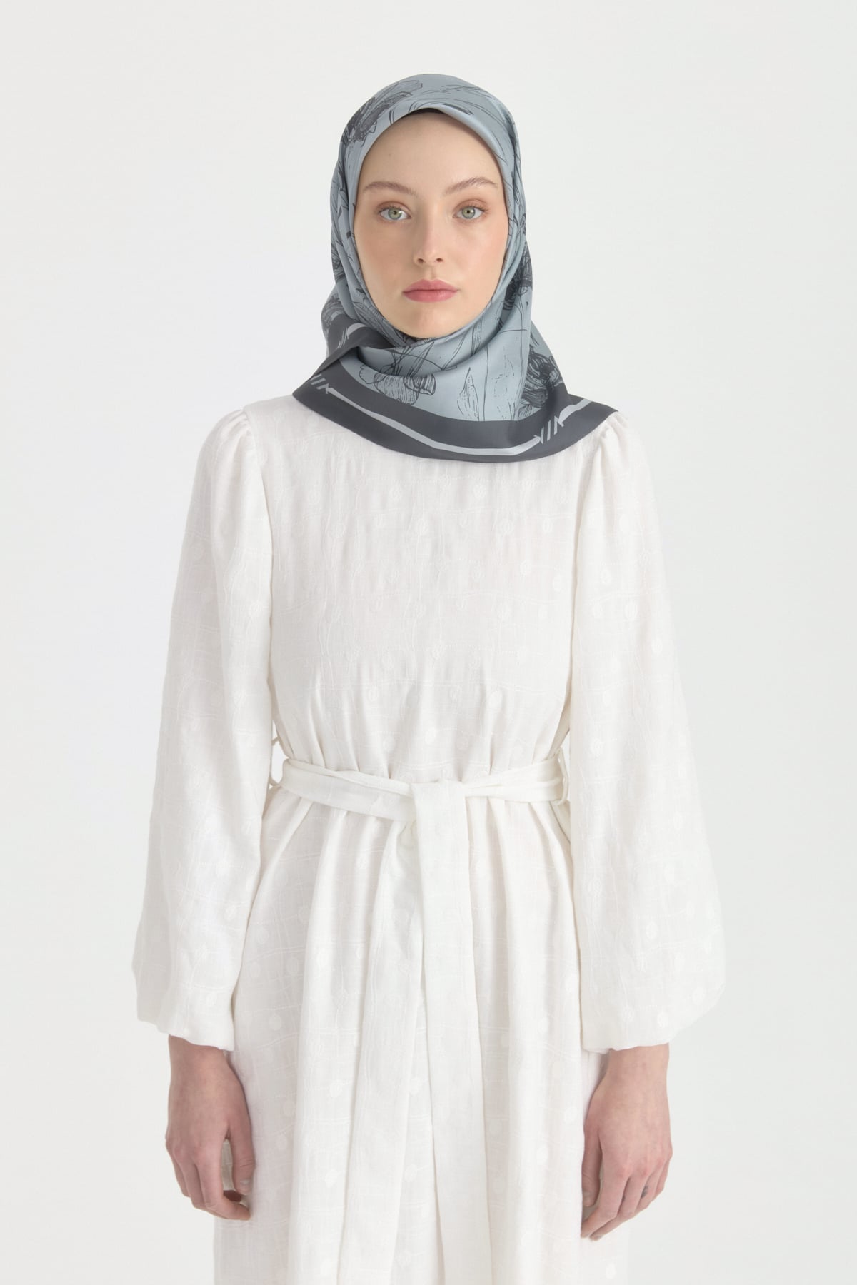 Seren Twill İpek Eşarp  Gri