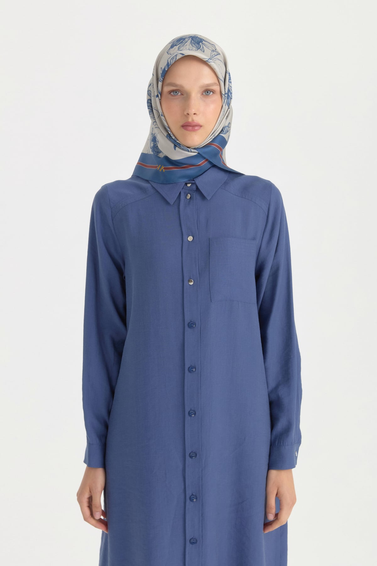 Seren Twill İpek Eşarp  İndigo