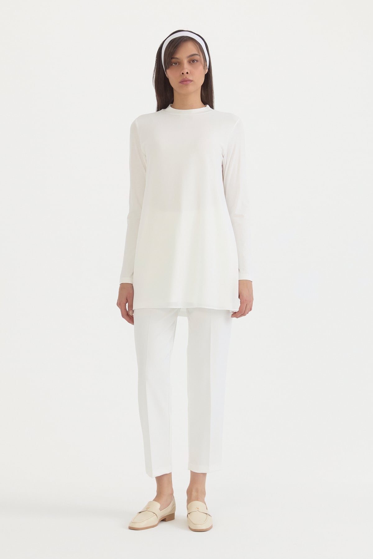 Şifonlu Penye Tunik  Ekru