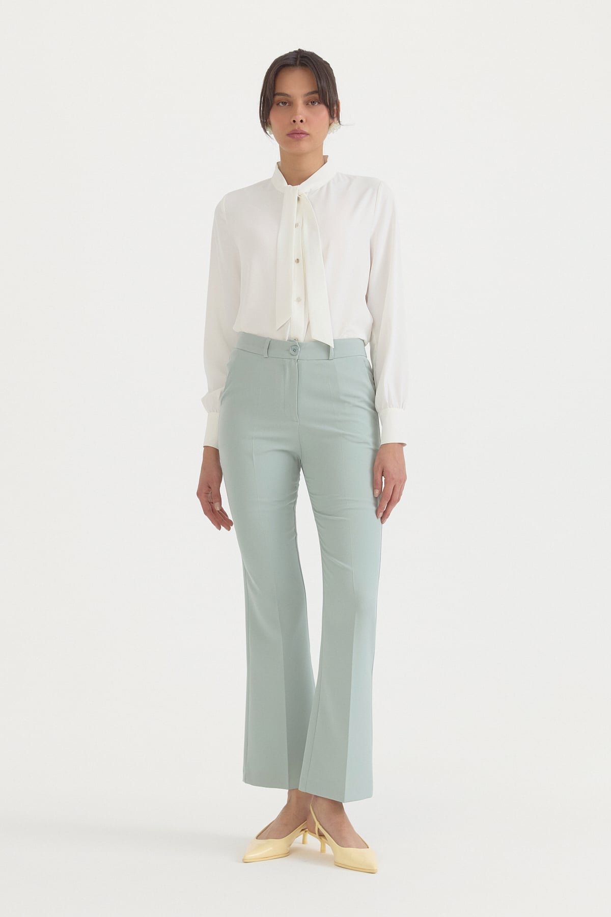 Ütü İzli İspanyol Paça Basic Pantolon  Aqua