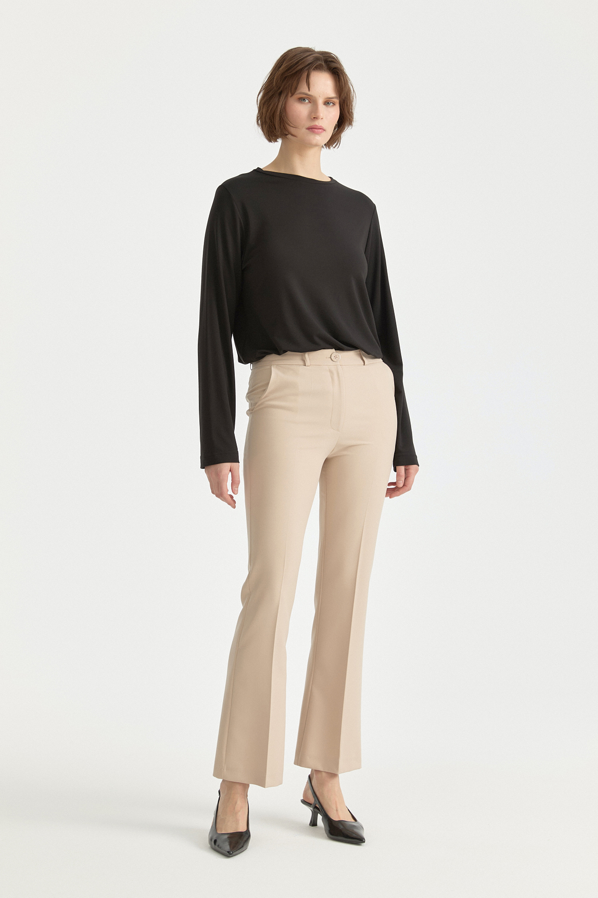 Ütü İzli İspanyol Paça Pantolon  Taş