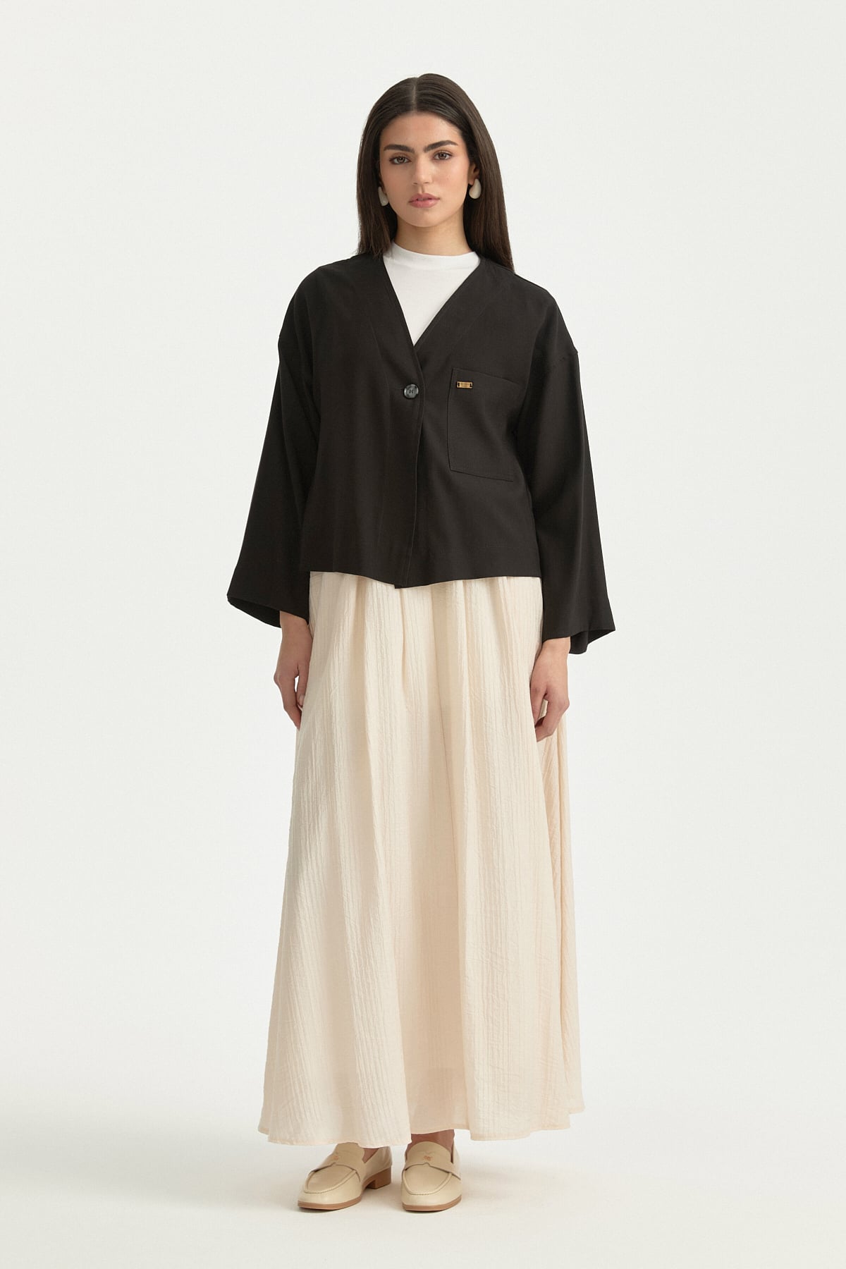 V Yaka Lyocell Ceket  Siyah