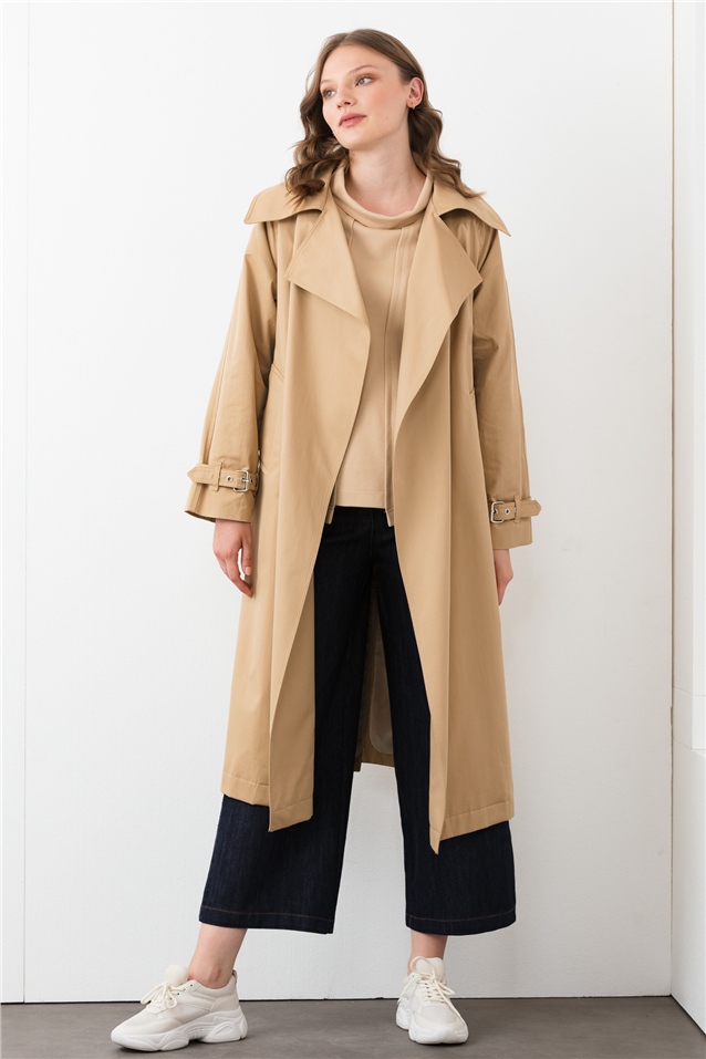 Nihan Belted Sleeve Large Collar Trenchcoat Camel Nihan Belted Sleeve Large Collar Trenchcoat Camel