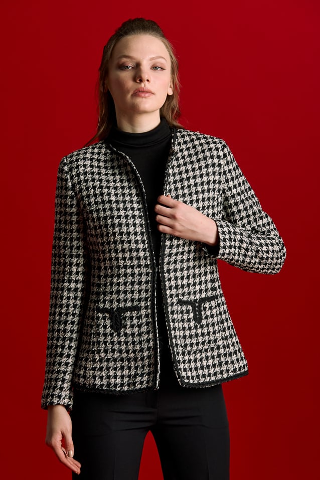 ジャケット・アウター ella selectshop houndstooth over jacket adidas Houndstooth Kadın Siyah/Beyaz Mont