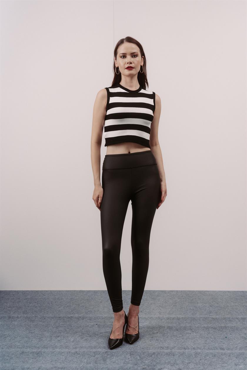 Siyah Çizgili Crop Bluz