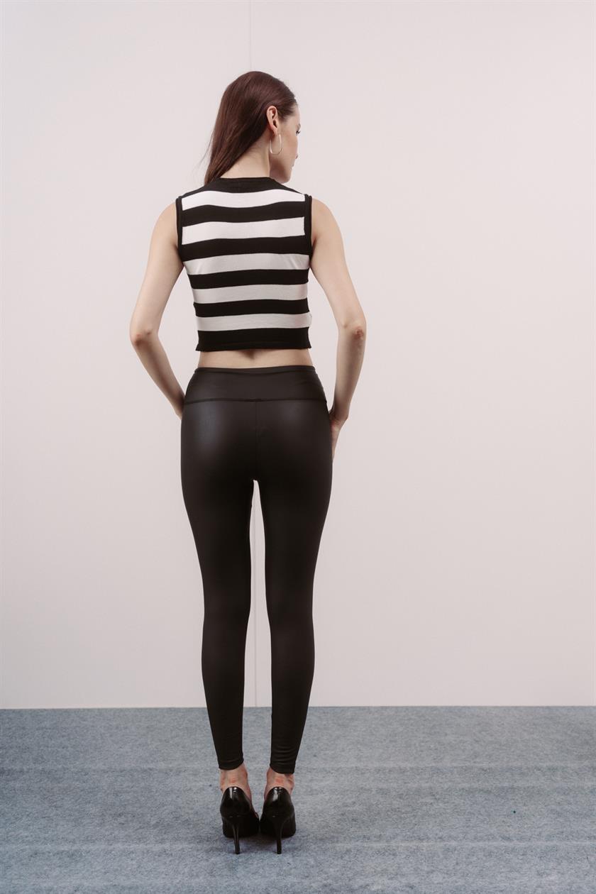 Siyah Çizgili Crop Bluz