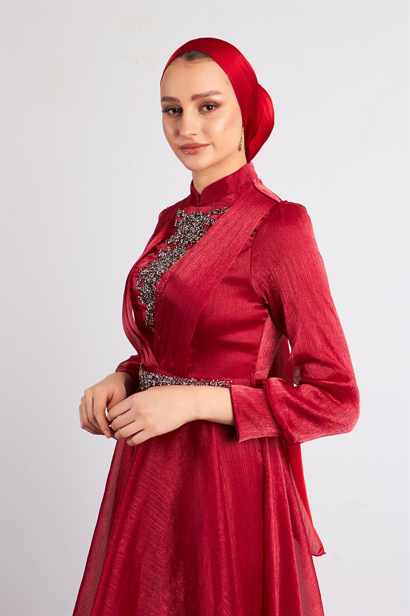Kırmızı Arya Tesettür Abiye